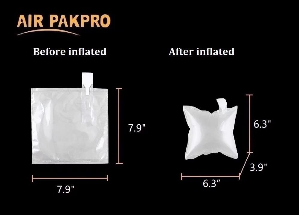 100 Pack Clear Plastic Inflatable Air Packaging Bags - 7.9x7.9 Inch Air Pillows for Shipping, Cushioning & Void Fill Protection | Includes Free Hand Pump | Ideal for Ecommerce, Fragile Items & Product Packaging (VFC2020)