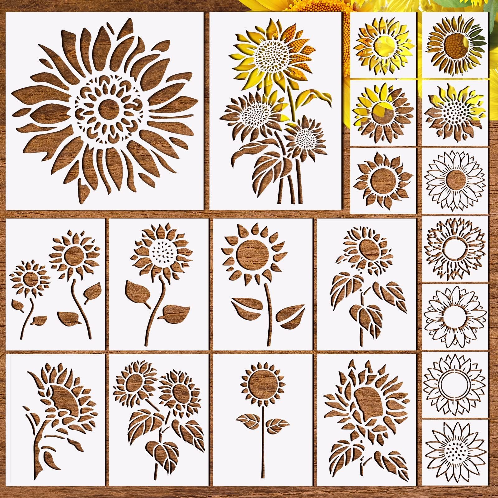 20-Piece Reusable Sunflower Stencils for Painting - Floral Wall Art Templates for Wood, Furniture, Canvas, Paper & Fabric - Perfect for DIY Home Decor, Craft Projects & Wall Murals