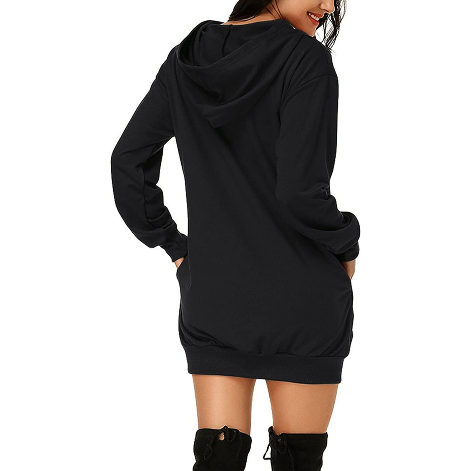 Women's Casual Hoodie Dress with Pockets - Trendy Printed Long Dress for Everyday Wear | Perfect for Outings, Travel & Relaxing