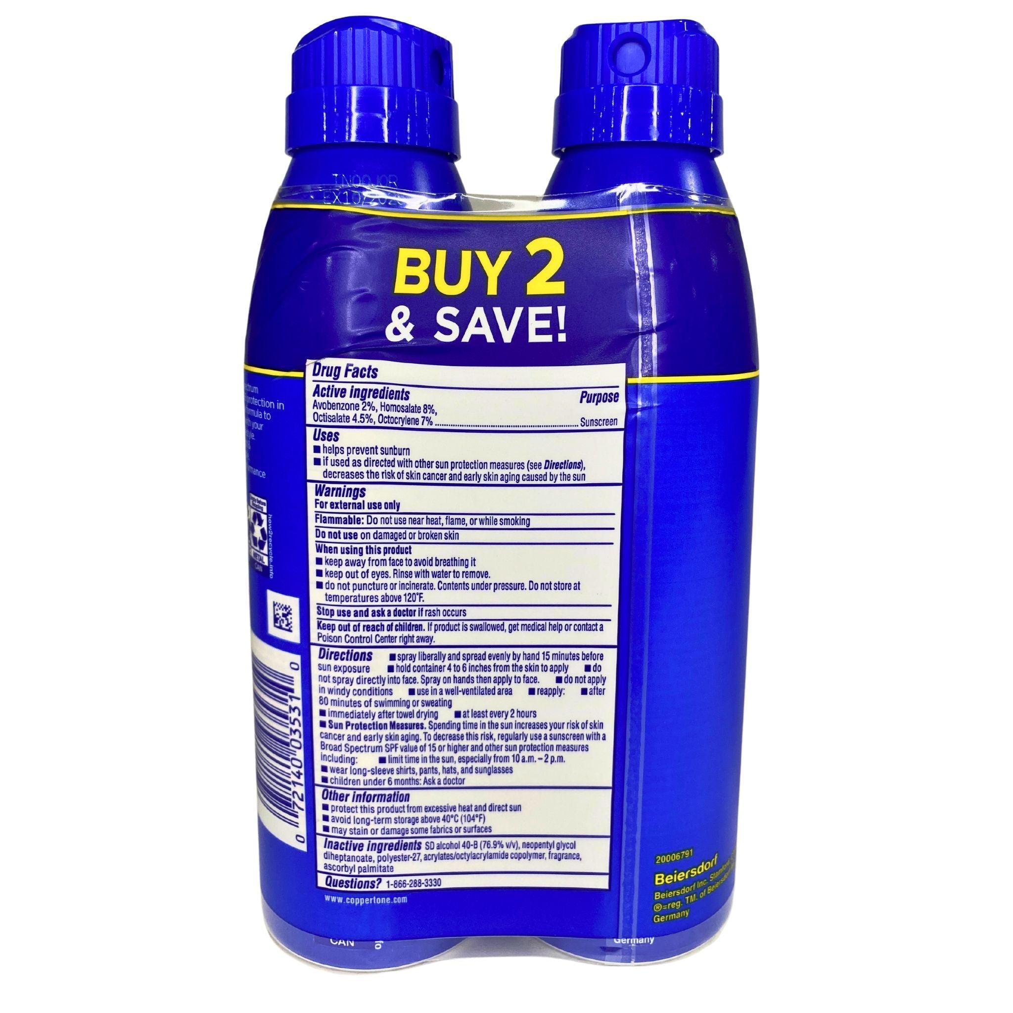 Coppertone Sunscreen Spray Sport 30 SPF 30 - 4 in 1 Performance Twin Pack (11 oz Total, 72 Pack) - Waterproof Sweatproof Sun Protection for Outdoor Activities, Swimming, Beach & Sports