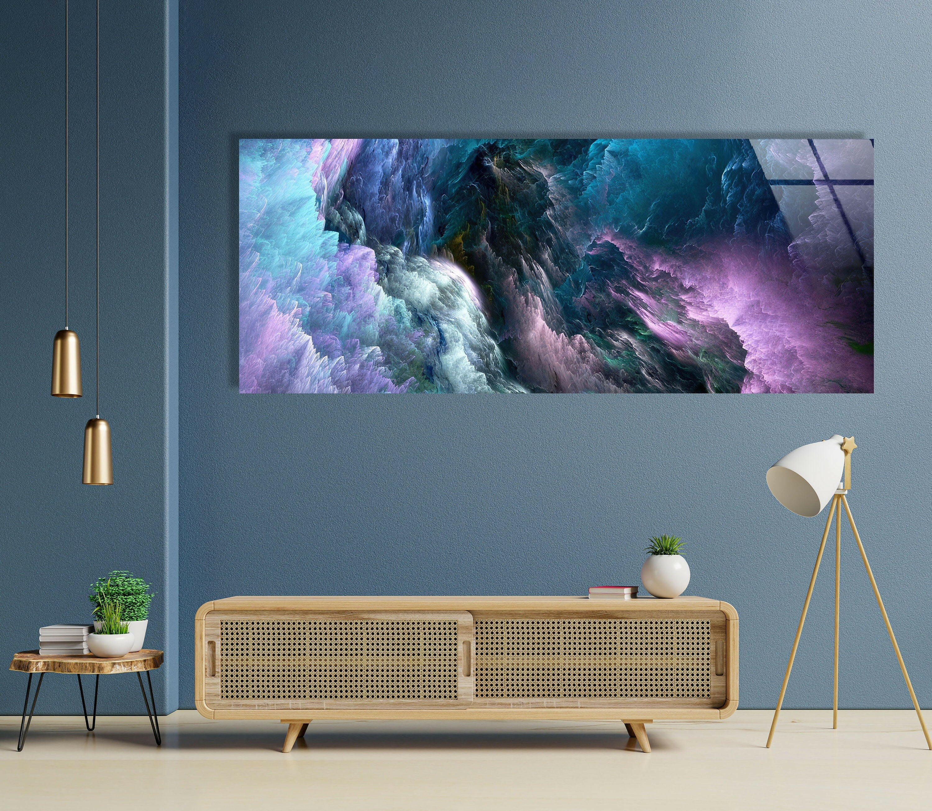 Blue Purple Clouds Abstract Glass Wall Art - Modern Handmade Glass Painting for Home & Office Decor - Perfect for Living Room, Bedroom, or Office Wall Decor