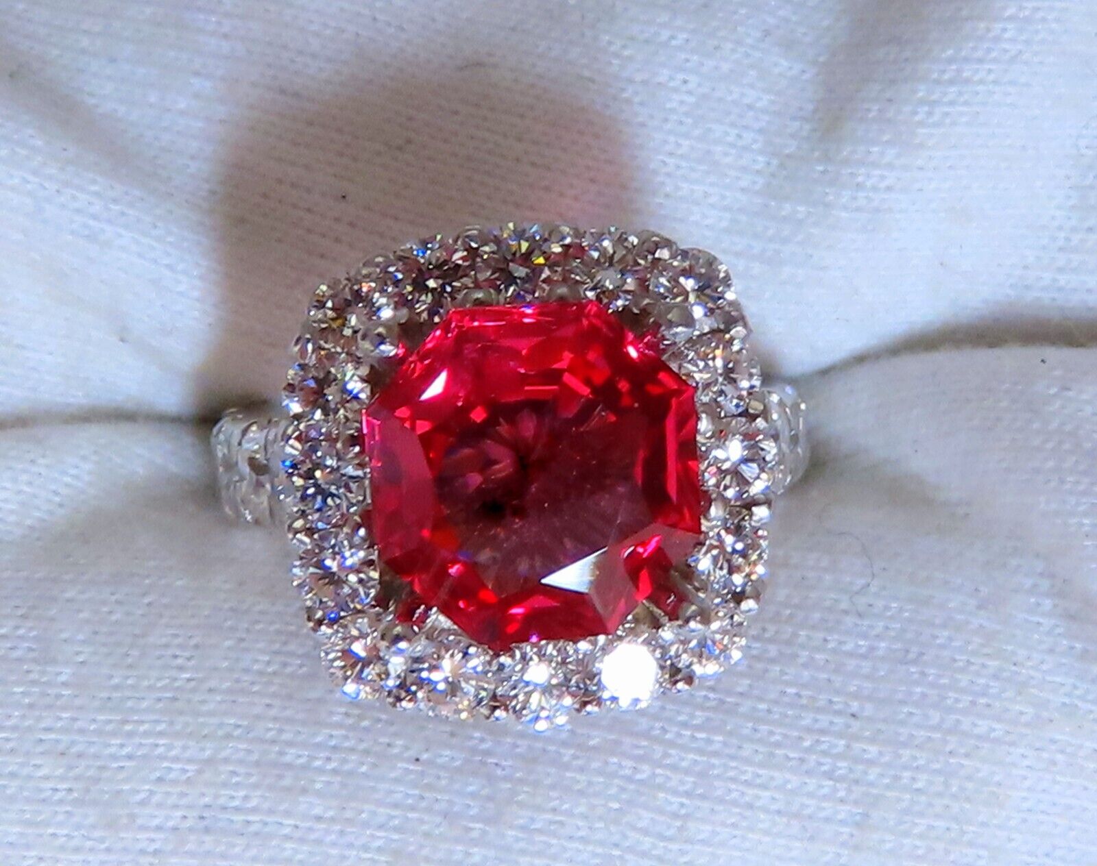 GIA Certified Natural No Heat Spinel 3.86ct Diamond Cluster Ring 14K White Gold - Elegant Engagement & Wedding Jewelry for Women