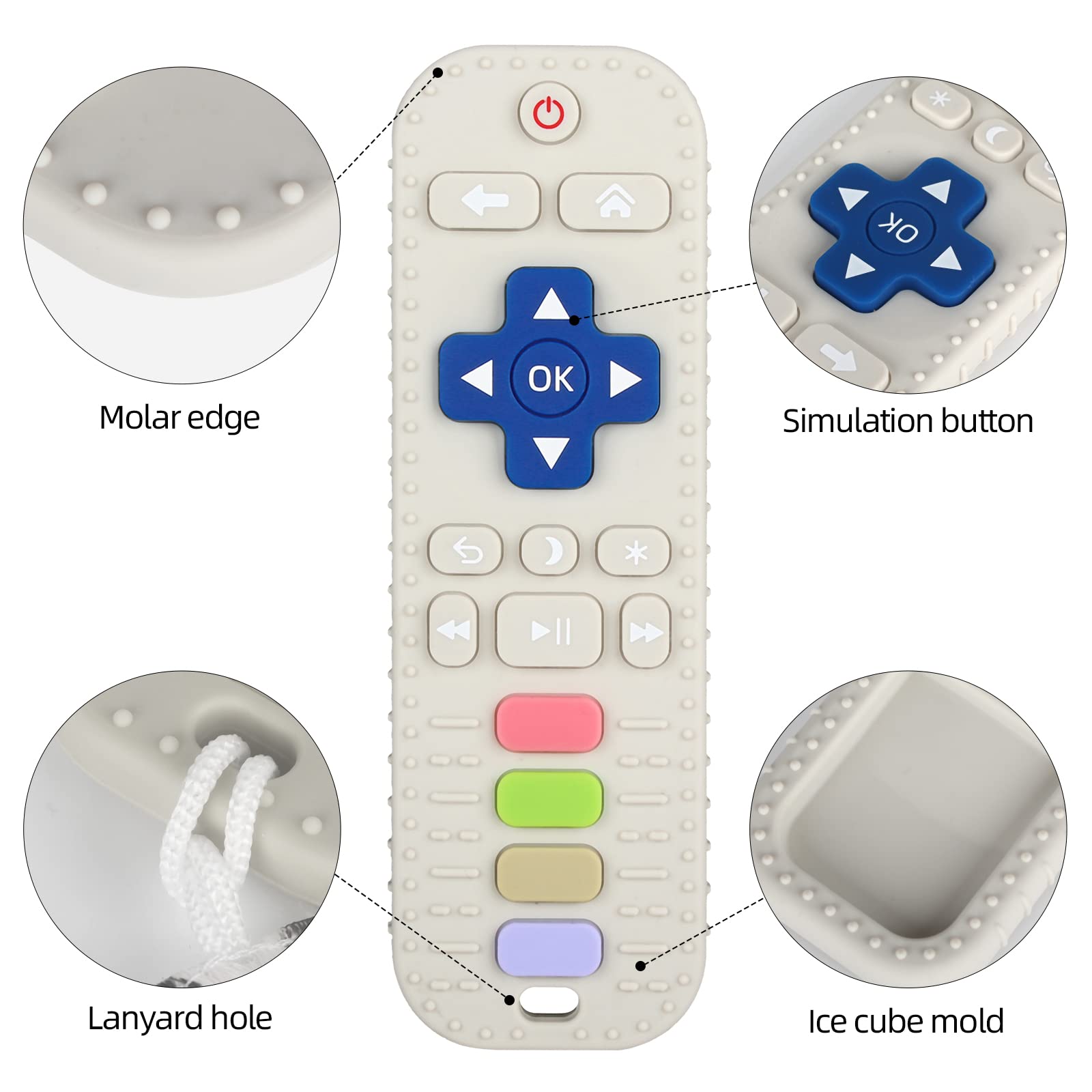 Chuya Silicone Baby Teether Toy - TV Remote Control Shape, Safe Chew Toy for Infants 3+ Months, Teething Relief for Babies, Perfect for Home, Travel, and On-the-Go Use (White)