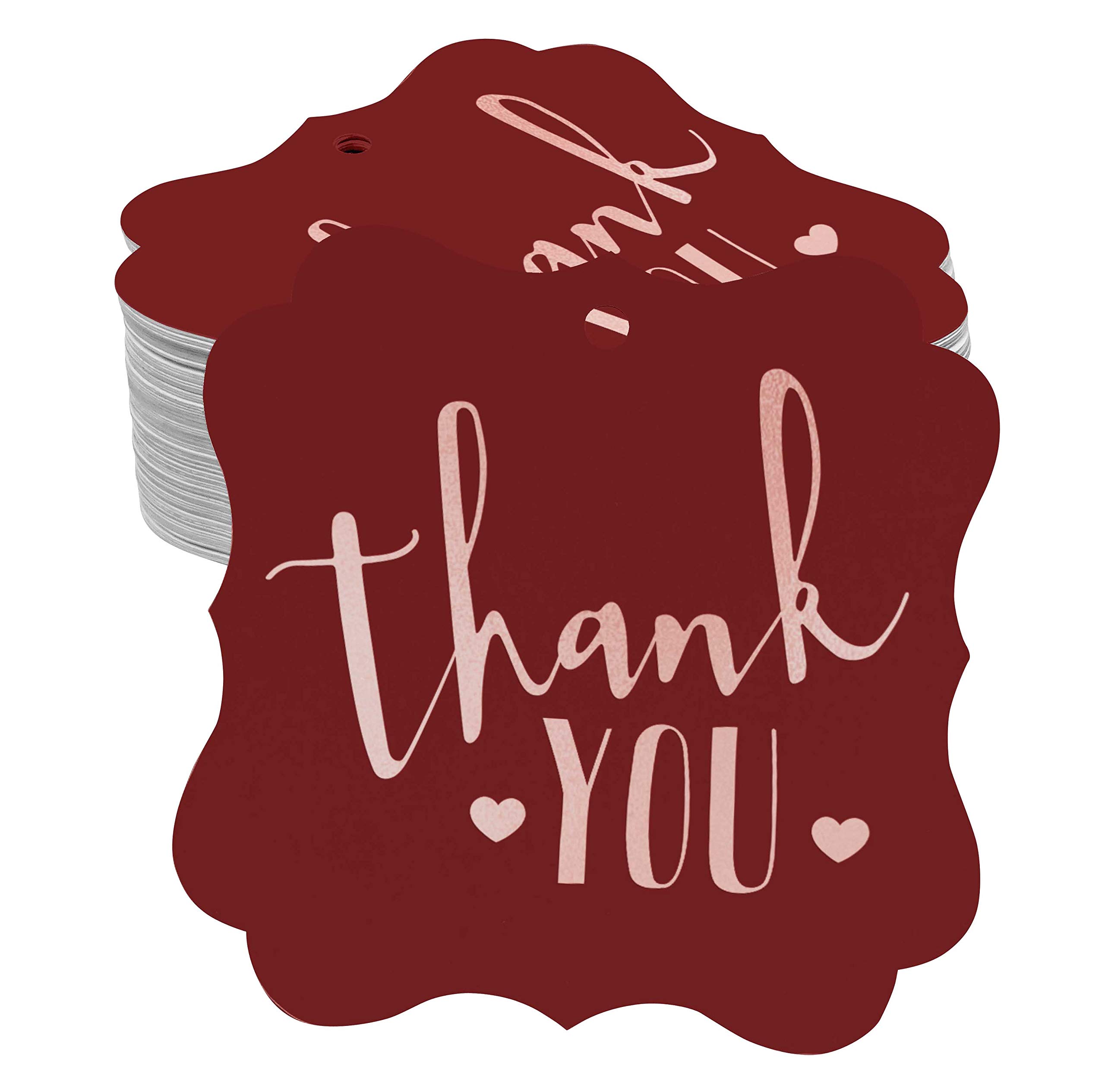 50 Pack Real Rose Gold Foil Bracket-Shaped Hang Tags - Elegant Thank You Gift Tags for Weddings, Bridal Showers, Baby Showers, Birthdays & Retirement Parties - Perfect for DIY Favor Decorations & Gift Wrapping