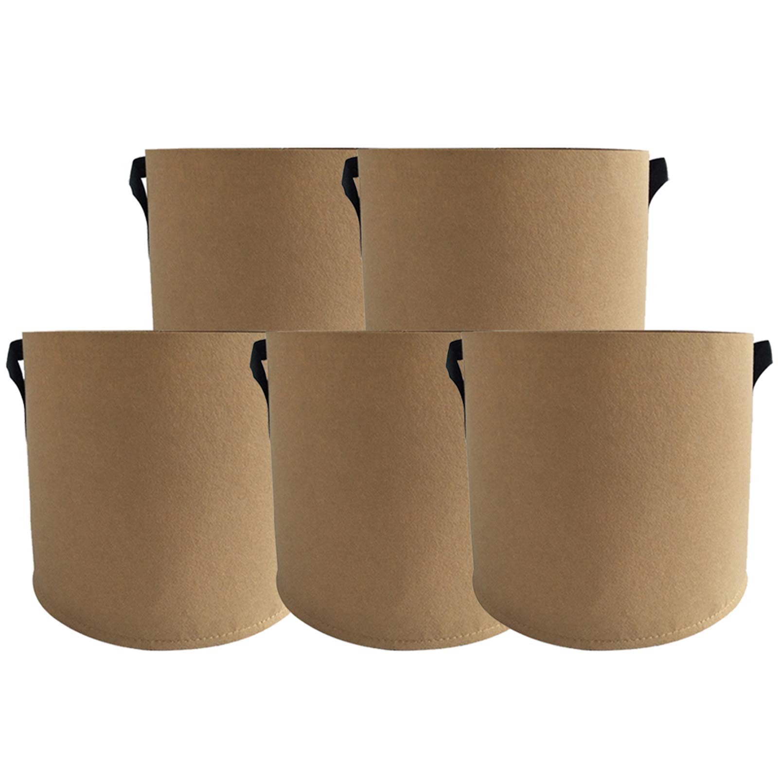 RIYIFER 1-20 Gallon Fabric Grow Bags - 5 Pack Thick 300G Non-Woven Potato Planter Pots with Handles for Vegetables, Indoor & Outdoor Gardening (Camel, 20 Gallon) - Perfect for Tomatoes, Herbs, and Root Crops