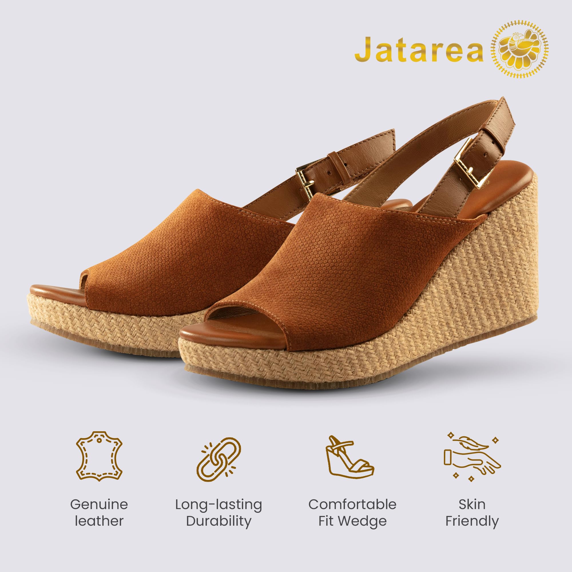 JATAREA Women's Leather Wedge Sandals - Comfortable Summer Sandals for Beach, Vacation & Casual Outings