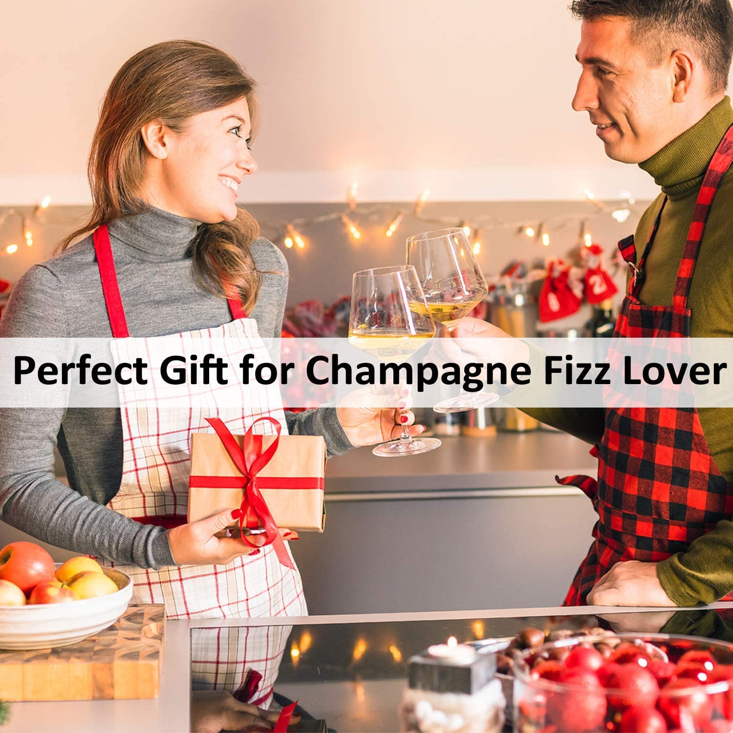 HYZ 2-Pack Champagne Stoppers Wine Saver - Stainless Steel & ABS Sparkling Wine Vacuum Sealers with Built-in Pump for Champagne, Prosecco, Cava - Perfect for Parties, Weddings & Home Entertaining