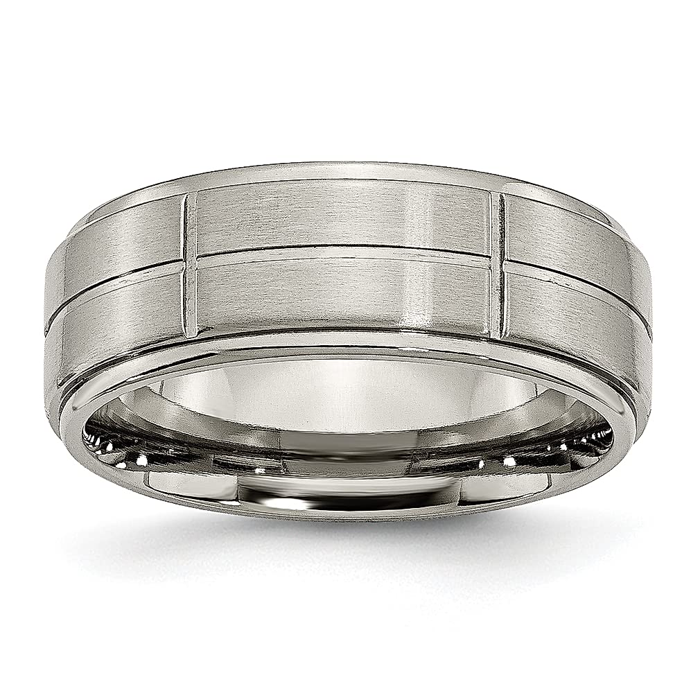 ICE CARATS Titanium Brushed Wedding Band for Women - 8mm Center Block Design with Ridged Edge, Fashion Jewelry Gift for Her - Perfect for Anniversaries, Engagements & Special Occasions