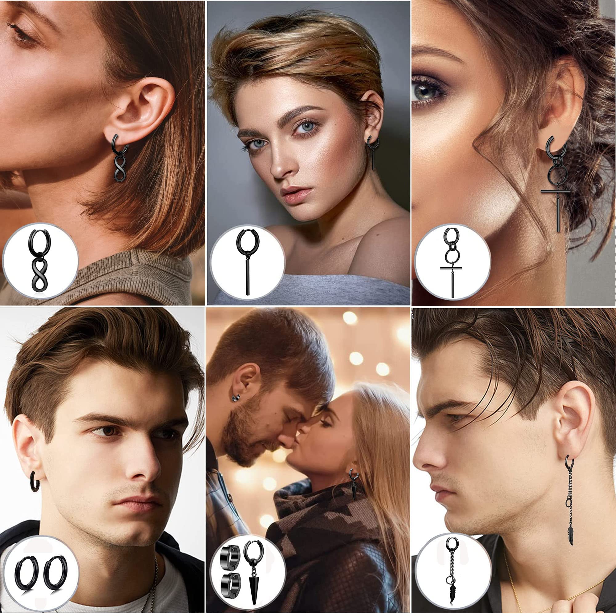 BVLAGIDA 21 PCS Stainless Steel Earrings Set for Men & Women - Studs, Huggie Hoops, Cross & Dangle Earrings - Punk Style Jewelry for Daily Wear, Parties & Gifts