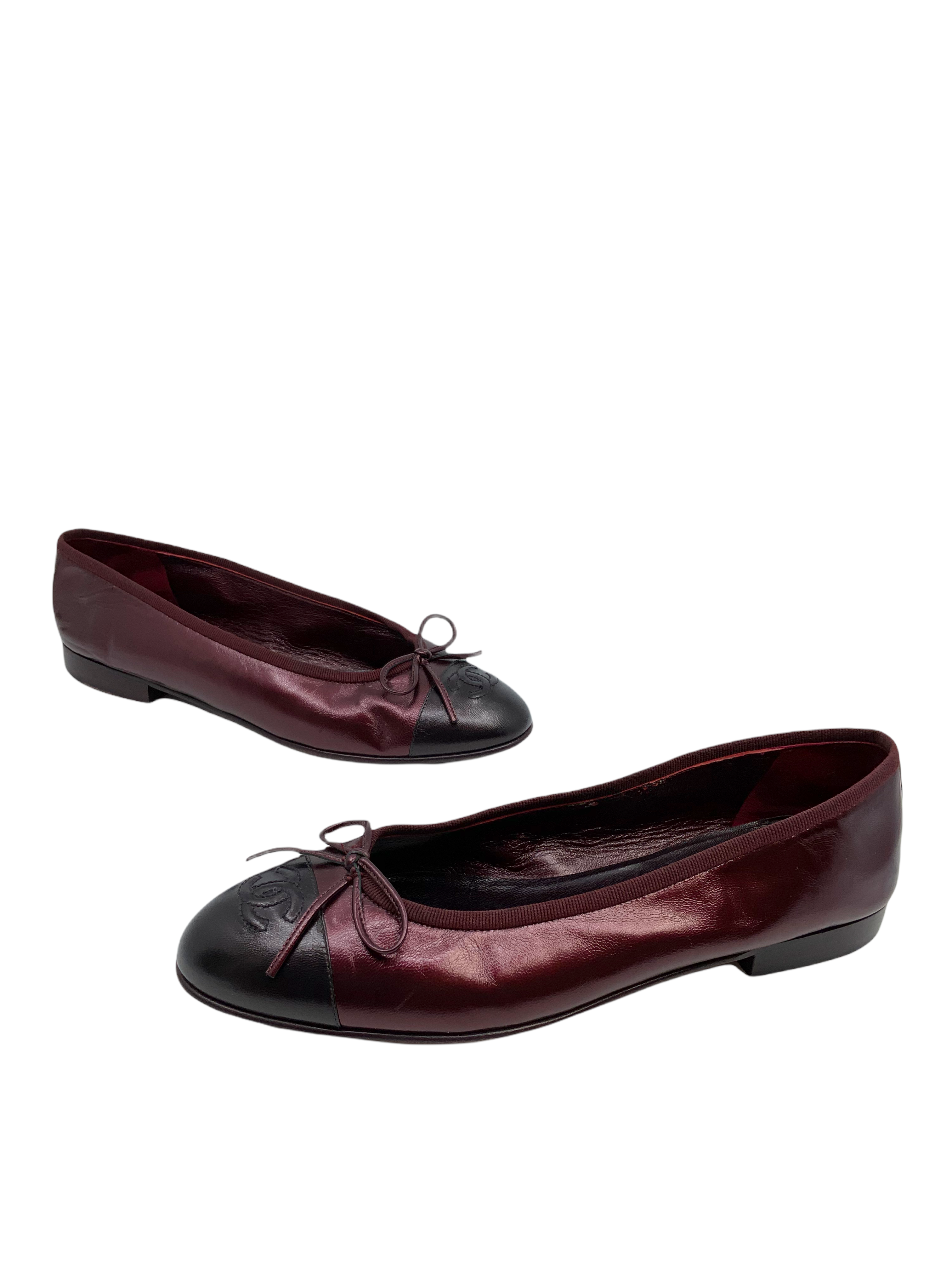 Chanel CC Cap Toe Lambskin Leather Ballet Flats Women's Size 8 | Luxury Designer Shoes for Women | Perfect for Office, Parties & Special Occasions