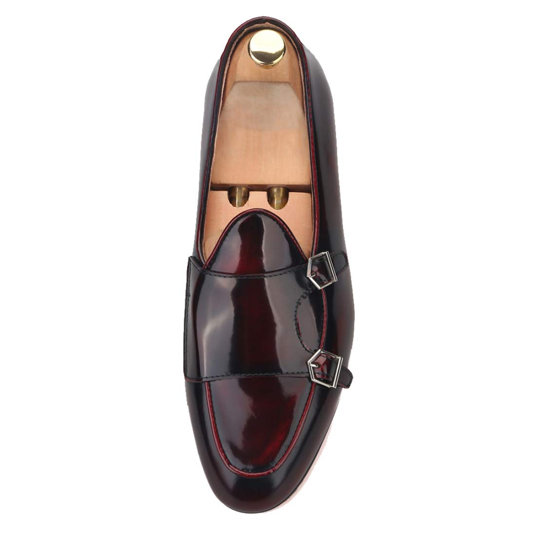 FERUCCI Men's Brown Leather Double Monk Strap Loafers - Comfortable Dress Shoes for Wedding, Prom, Business & Casual Wear