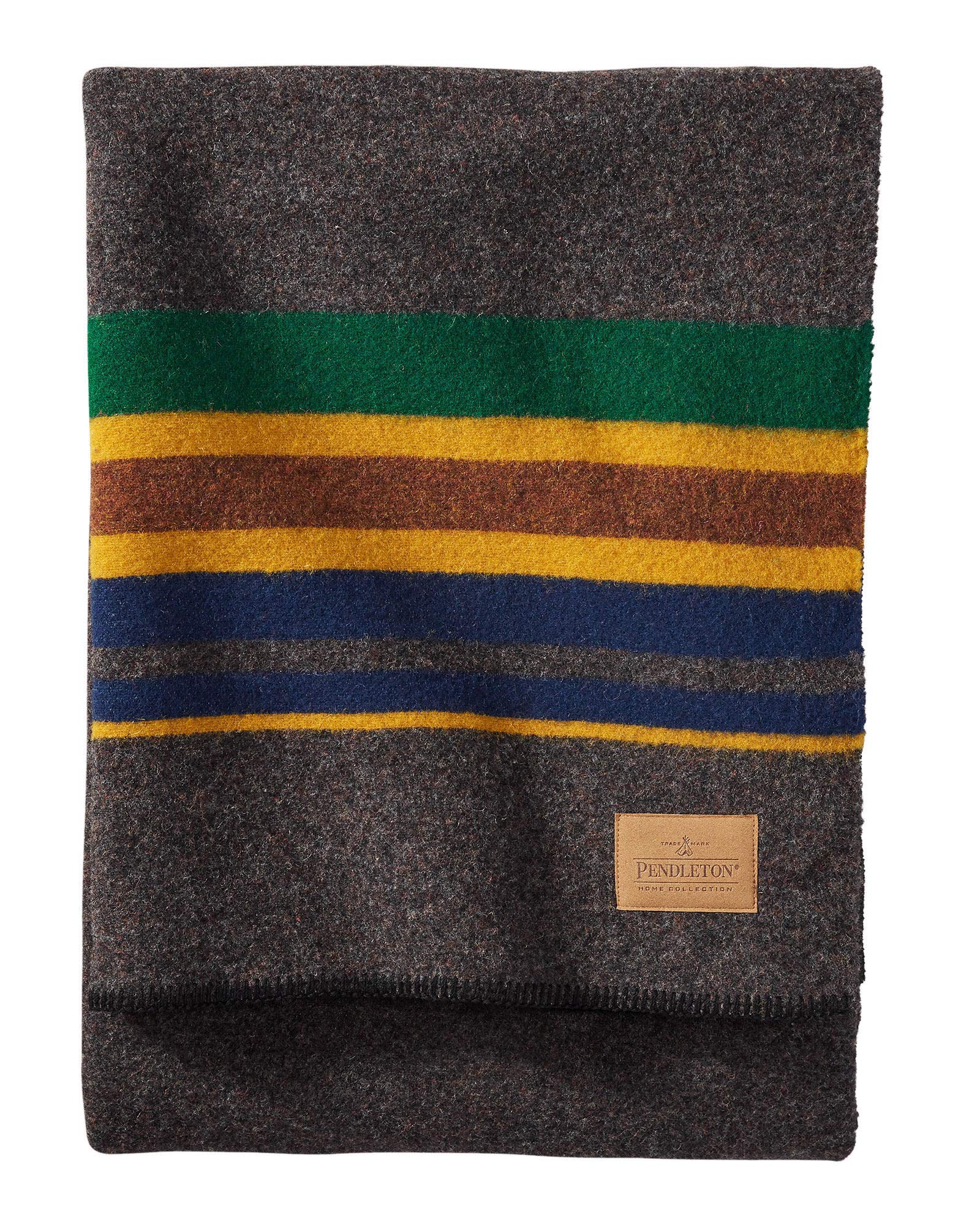 Pendleton Yakima Twin Camp Blanket with Carry Case - Oxford Stripe Wool Blanket for Outdoor Camping, Picnics, and Cozy Home Decor