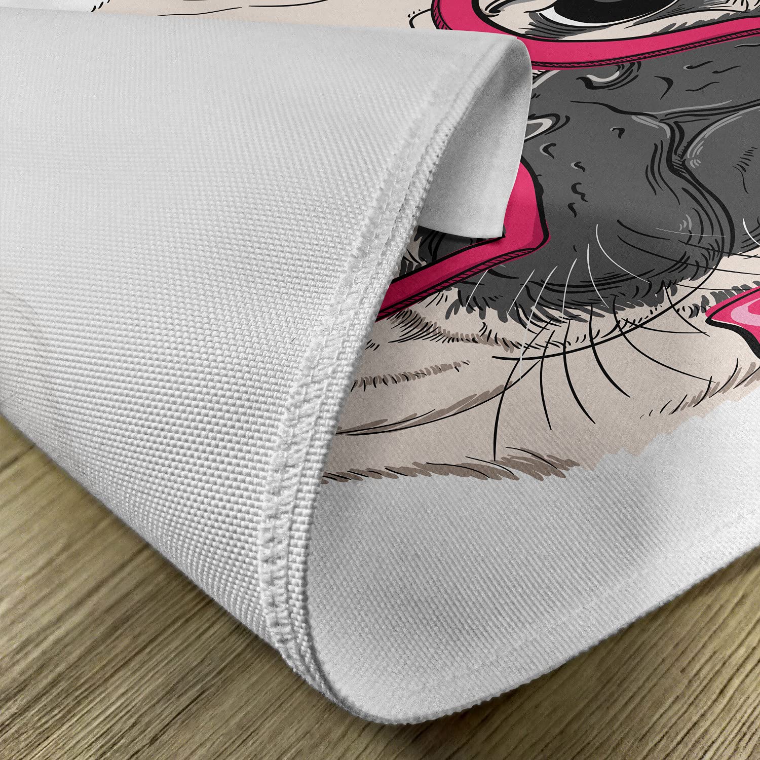 Ambesonne Pug Place Mats Set of 4 - Washable Fabric Dining Table Mats with Cute Dog Design, Heart-Shaped Glasses & Dotted Bow Tie - Standard Size (Pink, Grey, White) for Kitchen, Restaurant, or Home Decor