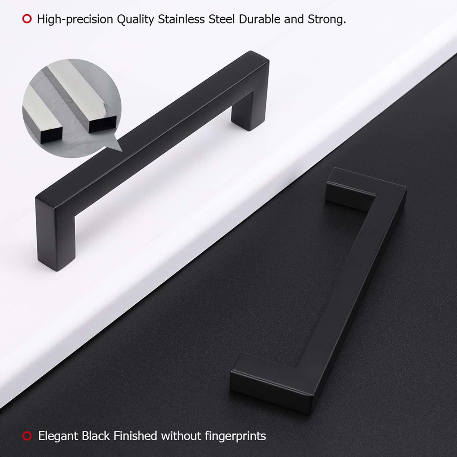 15 Pack Matte Black Cabinet Pulls - 8 Inch Hole Centers Square Drawer Handles for Kitchen Cabinets, Cupboards & Furniture | Durable Black Hardware for Modern Home Decor