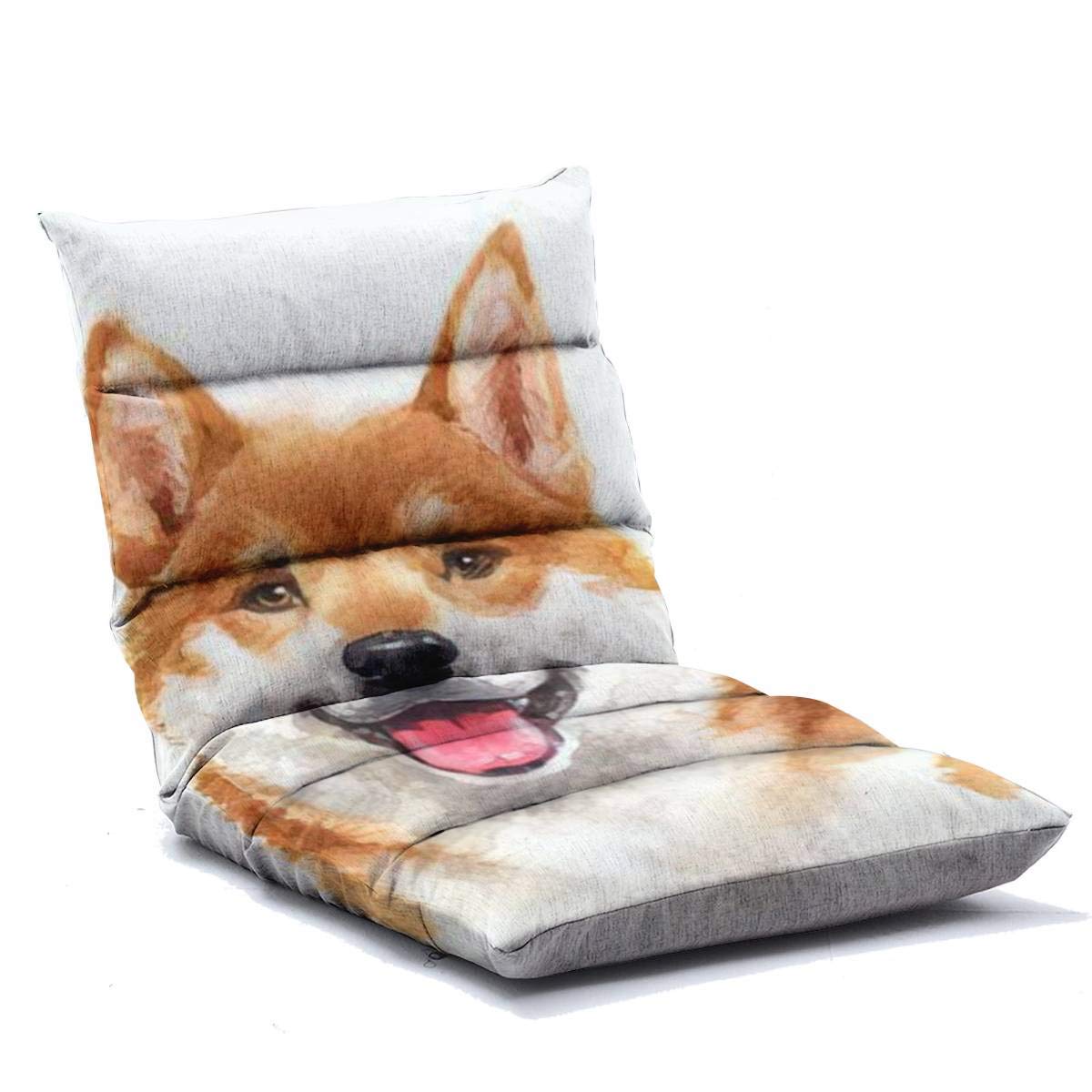 **Adjustable 6-Position Memory Foam Floor Lounger - Shiba Inu Watercolor Design - Foldable Sofa Chair for Kids & Adults - Perfect for Home, Reading, Watching TV & Gaming**