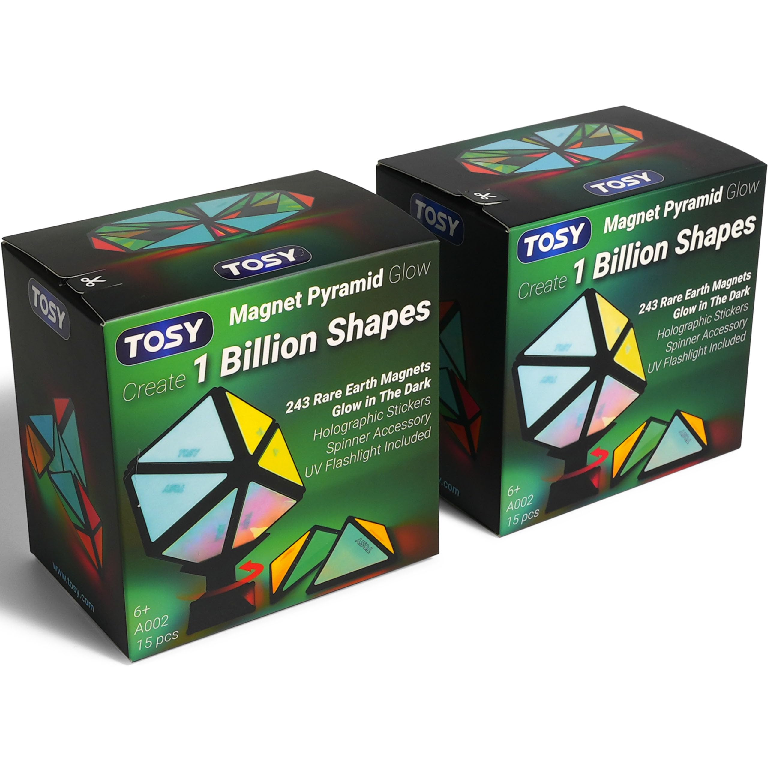 TOSY Magnetic Pyramid Glow Cube - 243 Rare Earth Magnets STEM Toy for Kids & Teens, Transforming Puzzle with Holographic Design (2-Pack) - Perfect for Easter Basket Stuffers, Creative Play & Educational STEM Learning