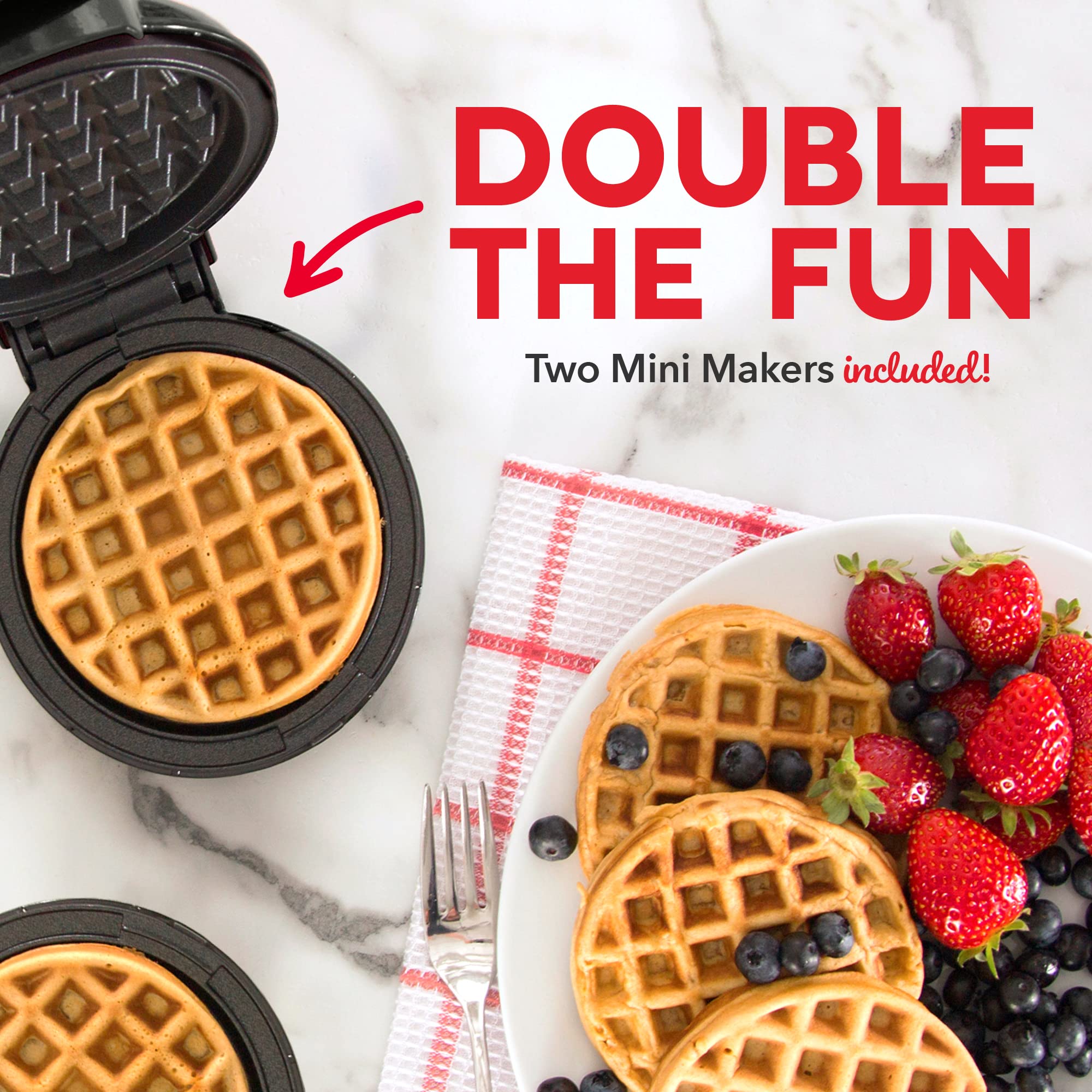 DASH Mini Waffle Maker (2 Pack) - 4 Inch Non-Stick Waffle Iron for Keto Chaffles, Hash Browns & Individual Waffles - Easy to Clean & Compact - Perfect for Breakfast, Snacks & Keto Diet - Black