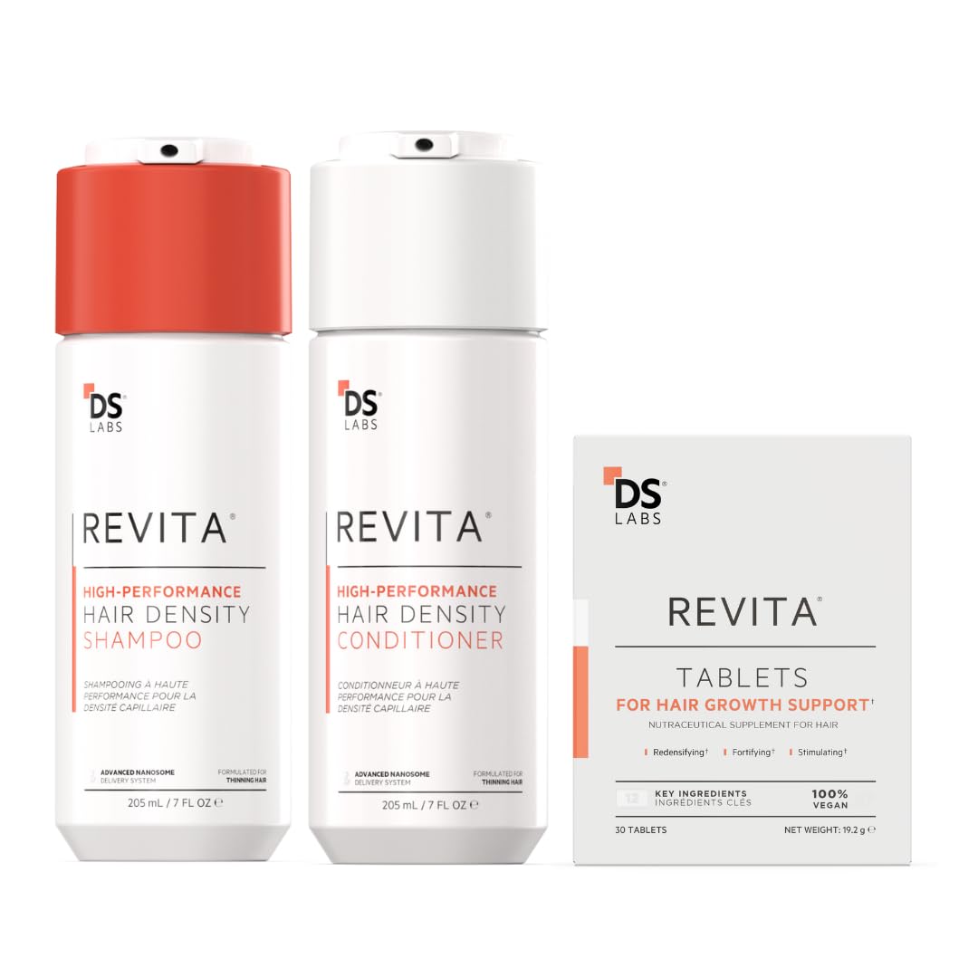 DS Labs Revita Shampoo & Conditioner Set with Hair Growth Tablets - Thickening Shampoo for Hair Loss, Volumizing Conditioner & Hair Vitamins for Thicker Hair - Daily Hair Care Routine for Men & Women (Home & Salon Use)