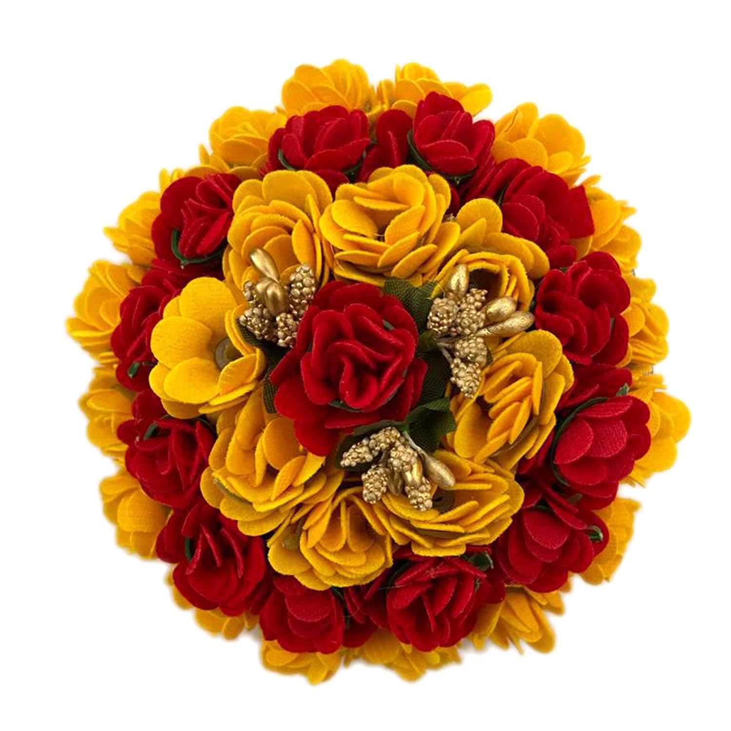 GuruEmbelish Artificial Flower Hair Bun Gajra - Bridal Hair Accessories for Women & Girls - Red & Yellow Floral Hairpiece - Perfect for Weddings, Parties & Special Occasions