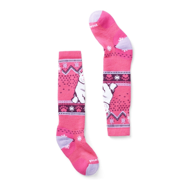 Polar Bear Pattern Kids' Winter Sports Over The Calf Socks - Warm & Cozy Full Cushion Socks for Skiing, Snowboarding & Outdoor Winter Activities