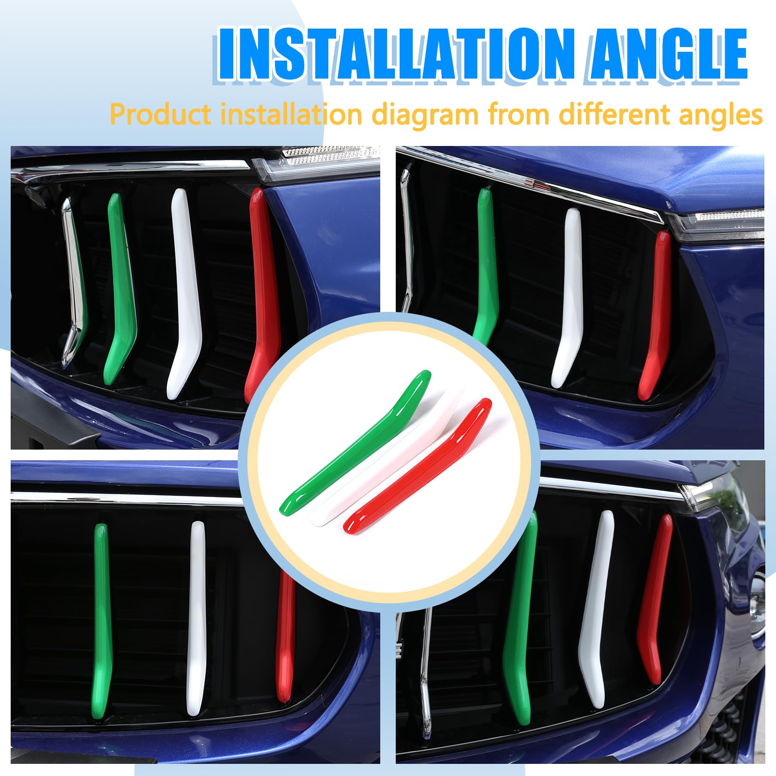 Maserati Levante Front Grill Decoration Strips Trim - 3PCS Chrome Grille Insert for 2016-2021 Models | Car Exterior Accessories for Luxury SUV Customization & Styling