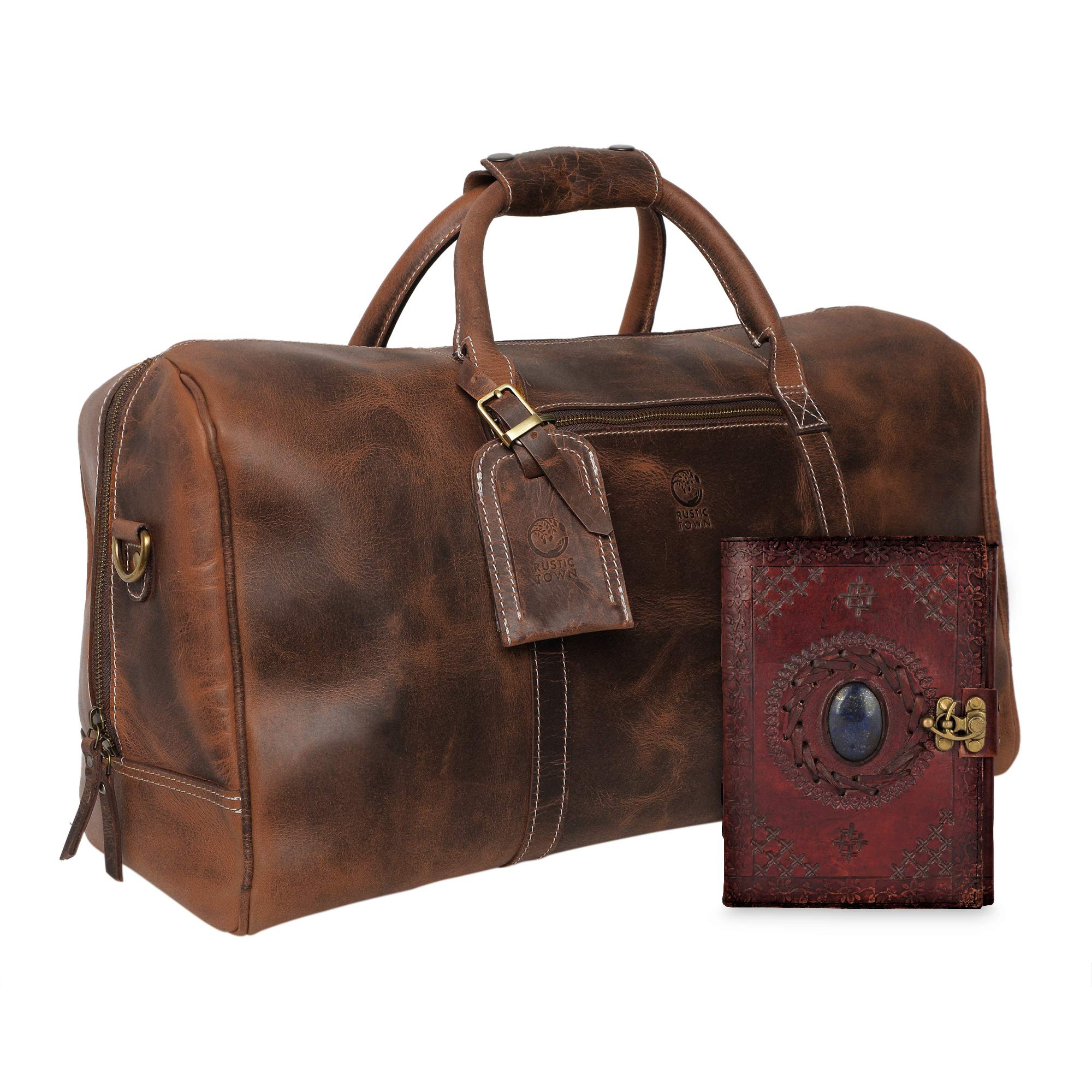 Premium Leather Duffel Bag & Stone Paper Journal Set - Waterproof Travel Organizer for Men & Women | Business Trips, Weekend Getaways & Adventure Travel Accessories