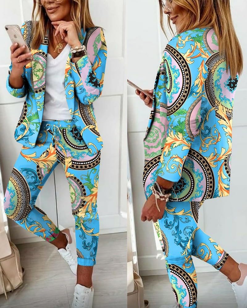 Women's Business Casual Suit Set - 2 Piece Long Sleeve Blazer & Pencil Pants Outfit | Professional Office Wear, Job Interview & Business Meeting Attire