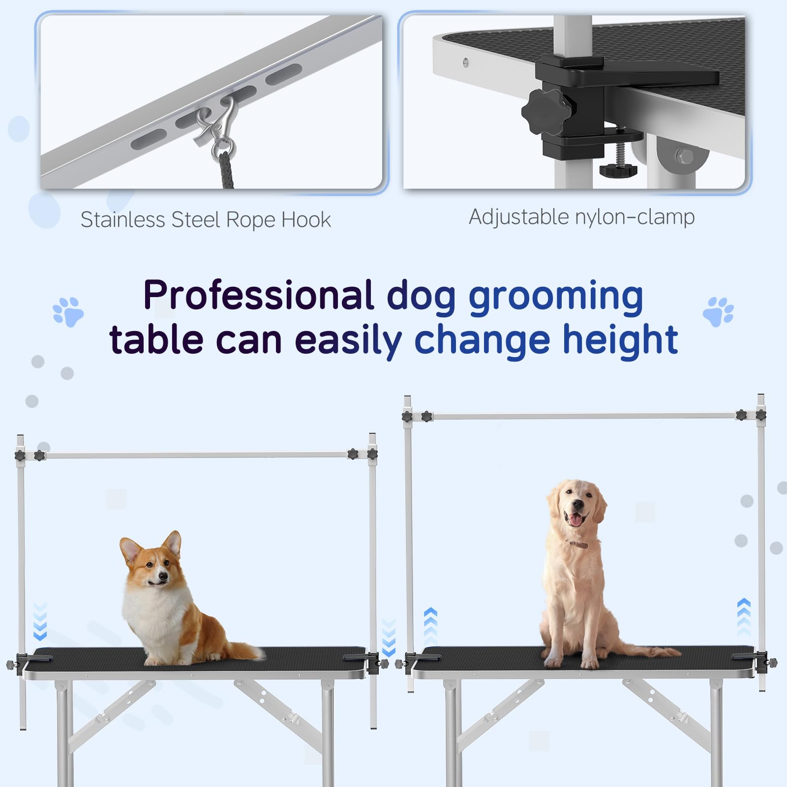 Foldable Adjustable Height 36-inch Dog Grooming Table with Arm Noose & Mesh Tray - Portable Pet Grooming Station Supports Up to 300lbs (Dark Black) - Perfect for Professional Groomers, Home Pet Care & Mobile Grooming Services