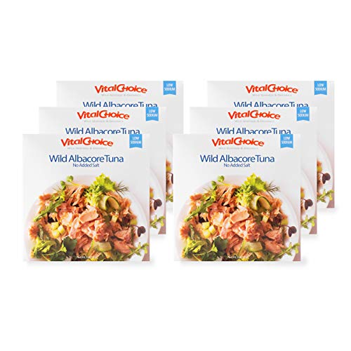 Vital Choice Wild Albacore Tuna in Pouch - No Salt Added, 3 oz (Pack of 6) | High Protein, Mercury Tested, Keto & Paleo Friendly | Perfect for Salads, Sandwiches & On-the-Go Meals