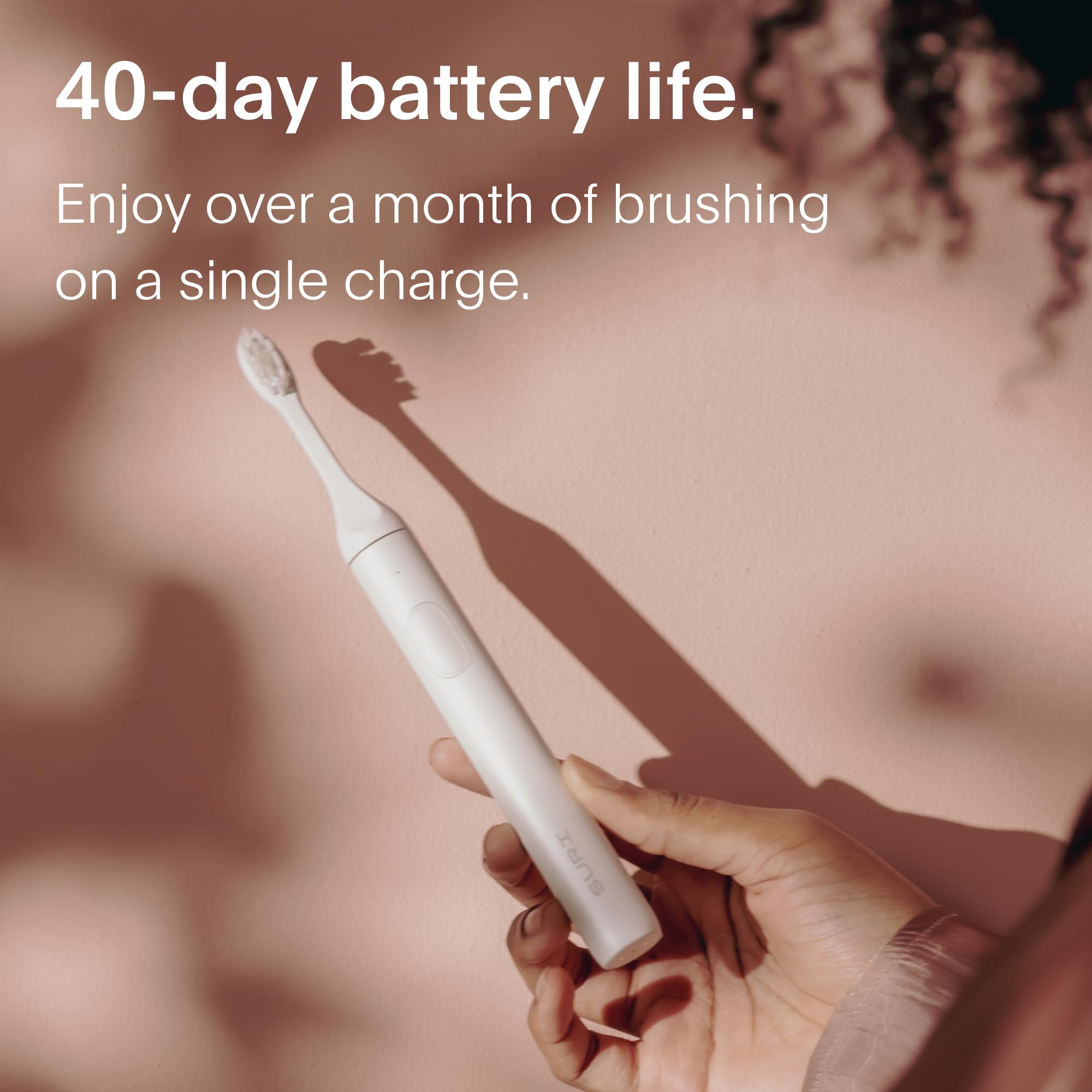 Sustainable Electric Toothbrush for Adults - Slim Sonic Toothbrush with 40-Day Battery & Travel Case | California Designed, Durable Oral Care Kit for Home & Travel Use