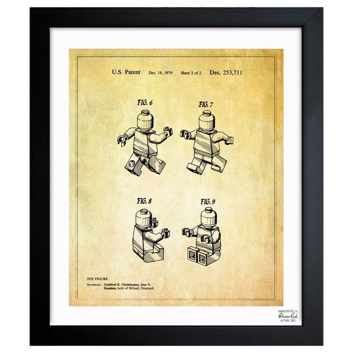 Vintage 1979 Lego Toy Figure #2 Framed Wall Art Print - 10x12 Inch Hand Framed Blueprint Collection by Oliver Gal - Perfect for Home Decor, Office & Playroom Display - Ready to Hang Gift for Lego Lovers & Collectors