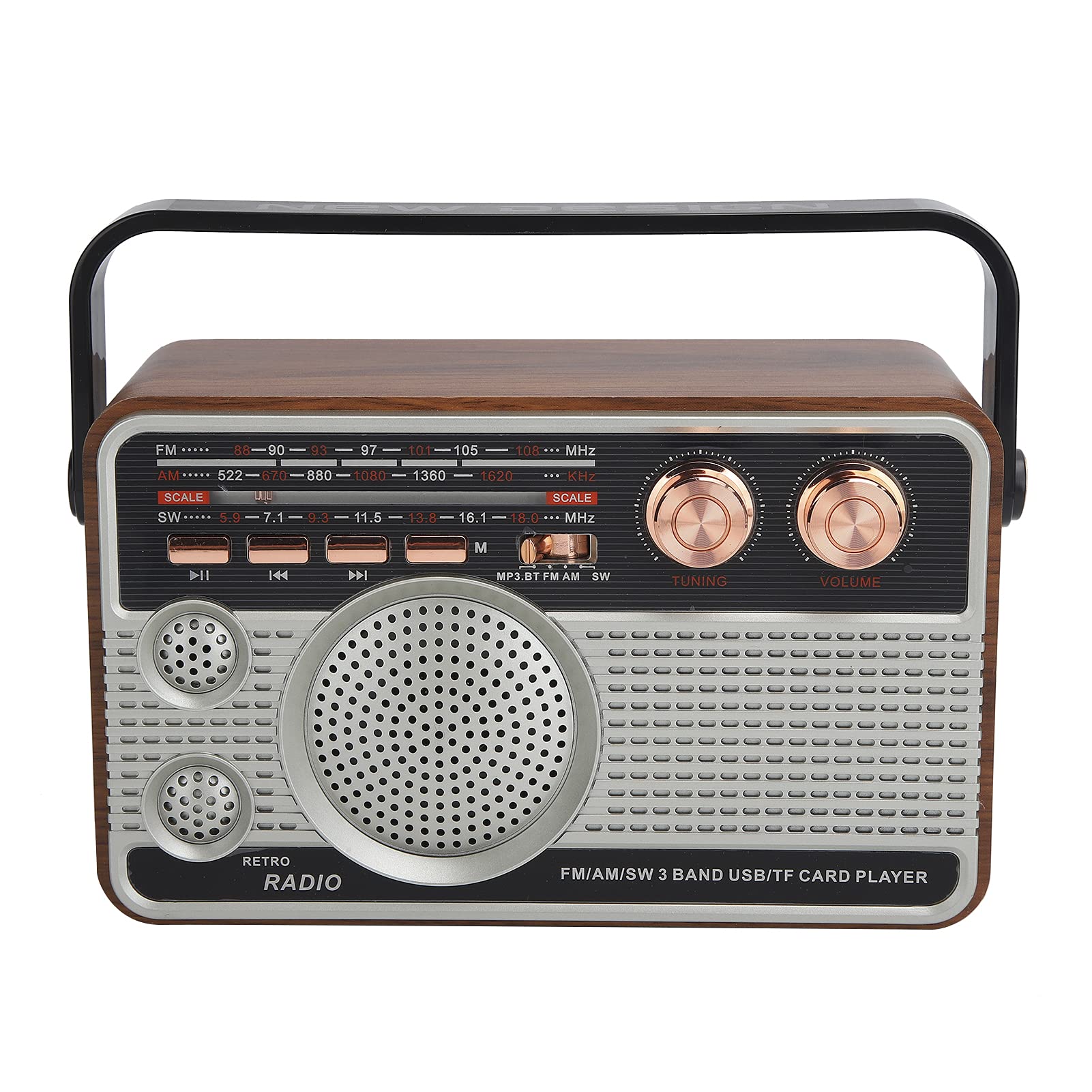 Portable FM/AM/SW Bluetooth Radio Speaker with USB Rechargeable Battery - Retro Style Wireless Radio for Home, Office, Travel | Supports USB/Memory Card Playback & Hands-Free Calling