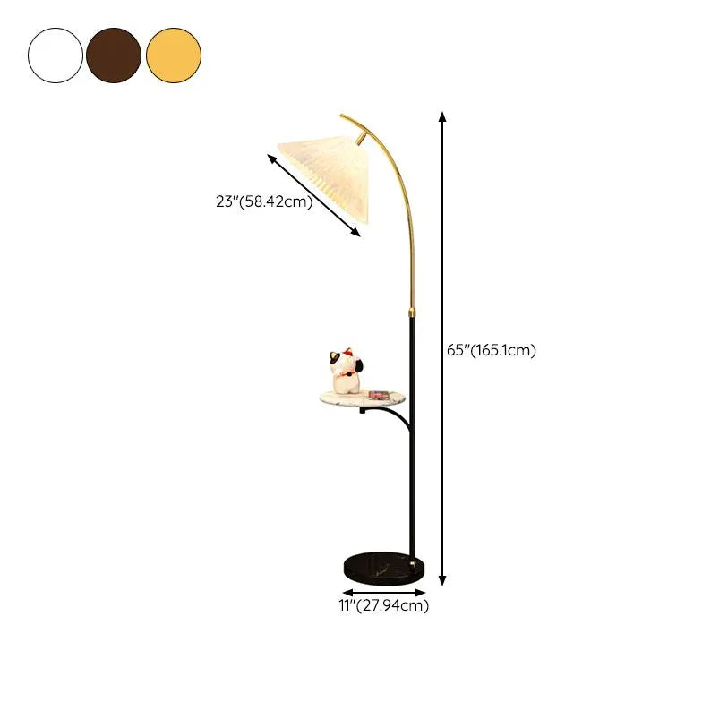 Modern Arched Floor Lamp with Small Table - Adjustable Standing Light for Living Room, Bedroom & Office - Dimmable LED Reading Light with Side Table & USB Charging Port