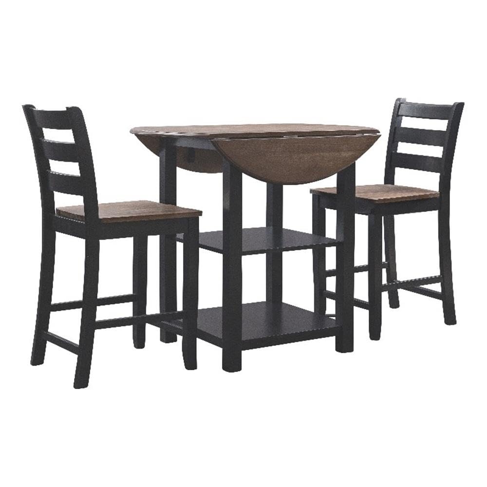 Powell Furniture Linon Cain Wood 3-Piece Dining Counter Set in Black - Perfect for Small Spaces, Breakfast Nooks & Modern Kitchens