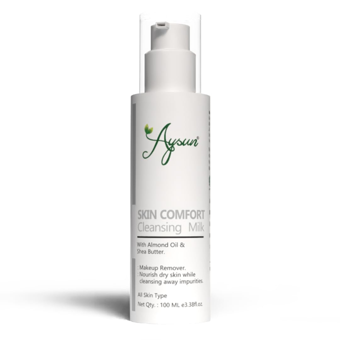 Aysun Skin Comfort Cleansing Milk with Almond Oil & Shea Butter - Gentle Face Wash for All Skin Types, Moisturizing & Toning, Paraben & Sulfate Free, 100ml - Perfect for Daily Skincare Routine & Travel