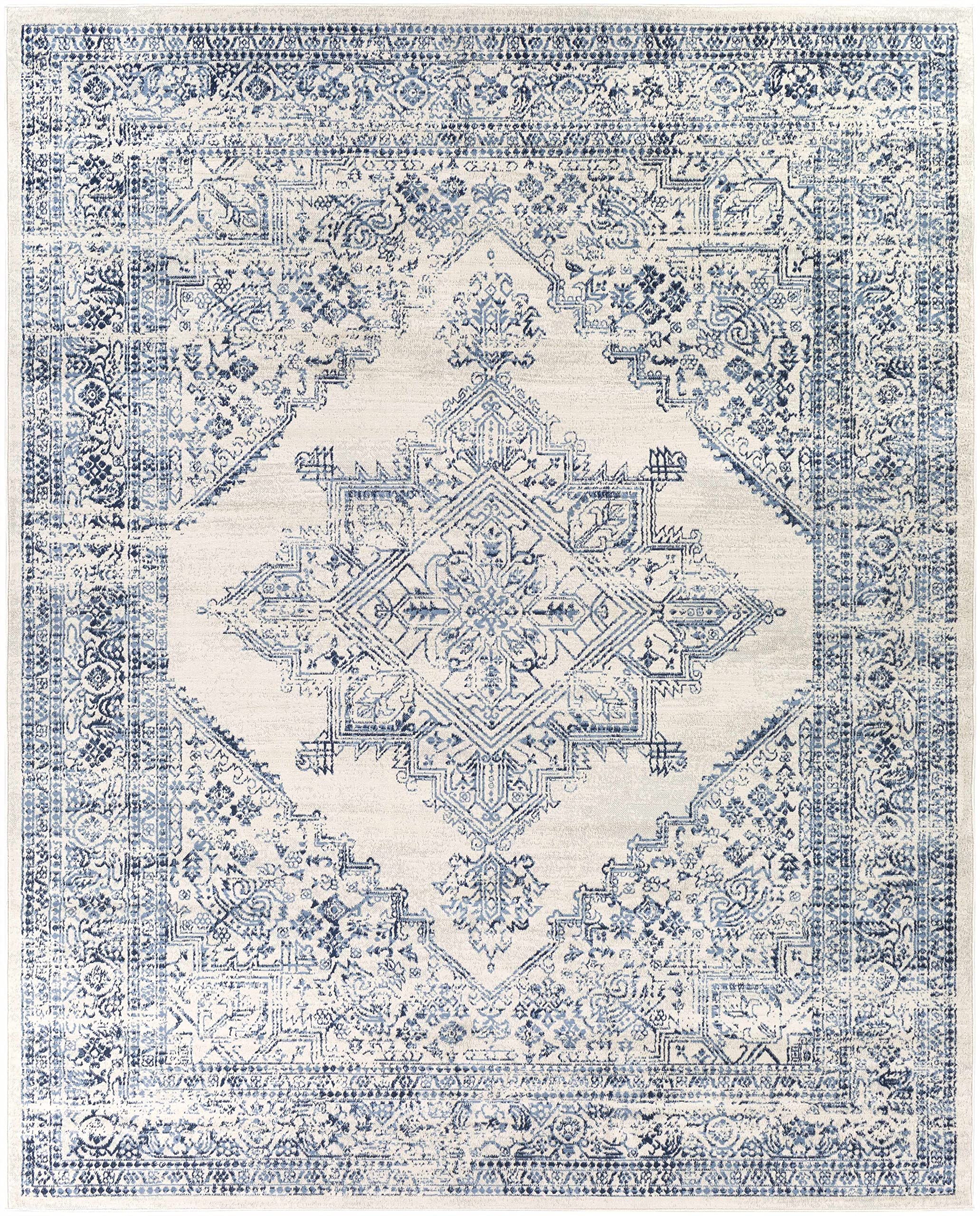 Hauteloom Pooraka Traditional Gray and Blue Area Rug 7'10