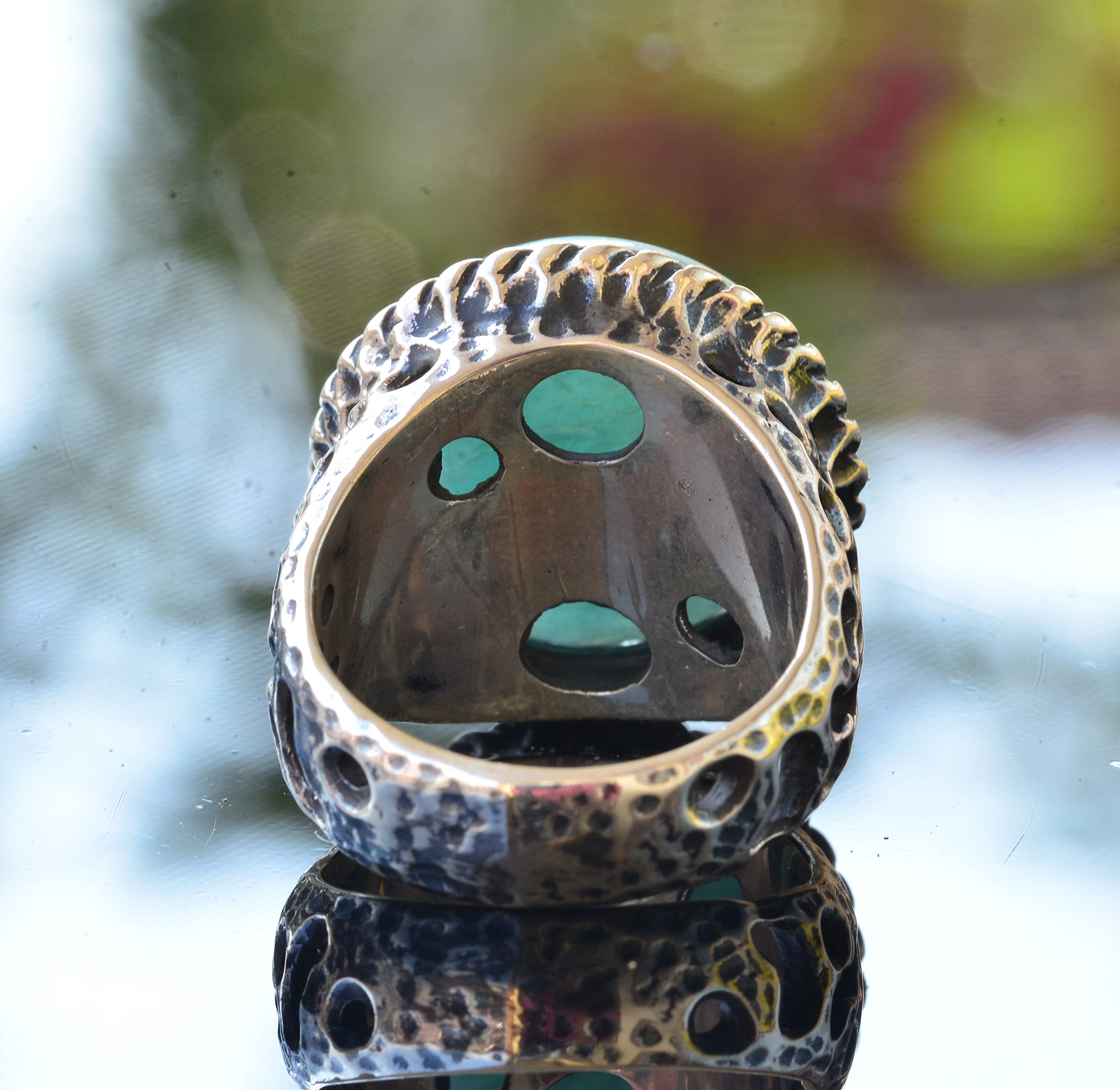 Natural Amazonite Round Gemstone Ring for Men - Sterling Silver Adjustable Band - Healing Crystal Jewelry for Meditation, Yoga & Spiritual Gifts