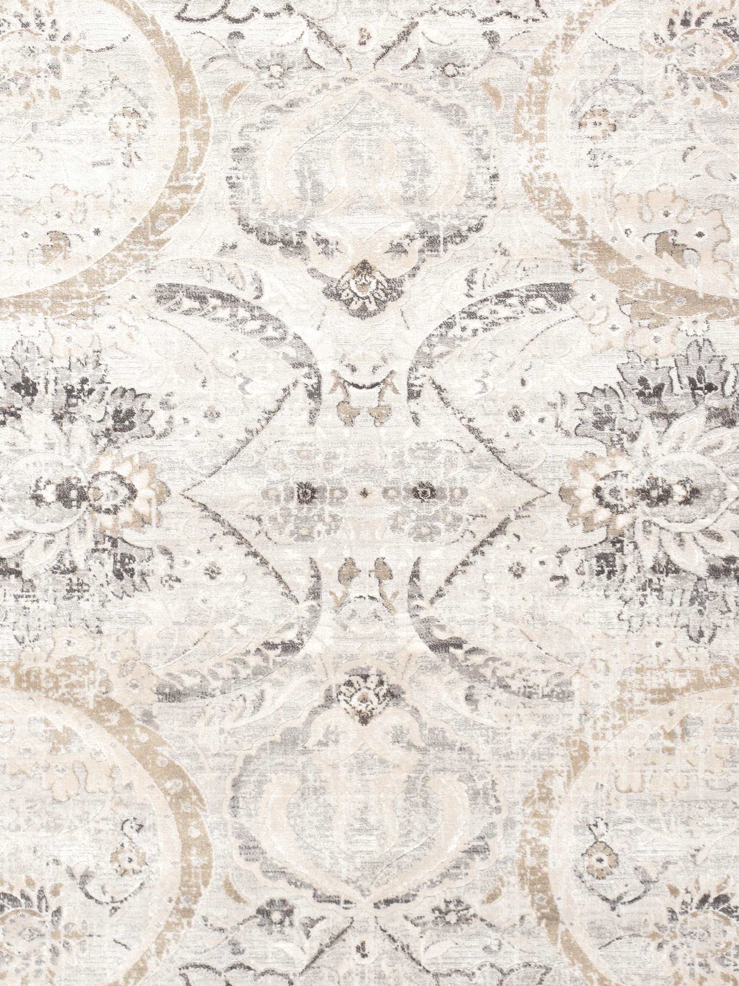 Pasargad Home Fantasia Collection Power Loom Ivory & Silver Area Rug - 8'x8' Polypropylene & Polyester Rug for Living Room, Bedroom, or Office Decor