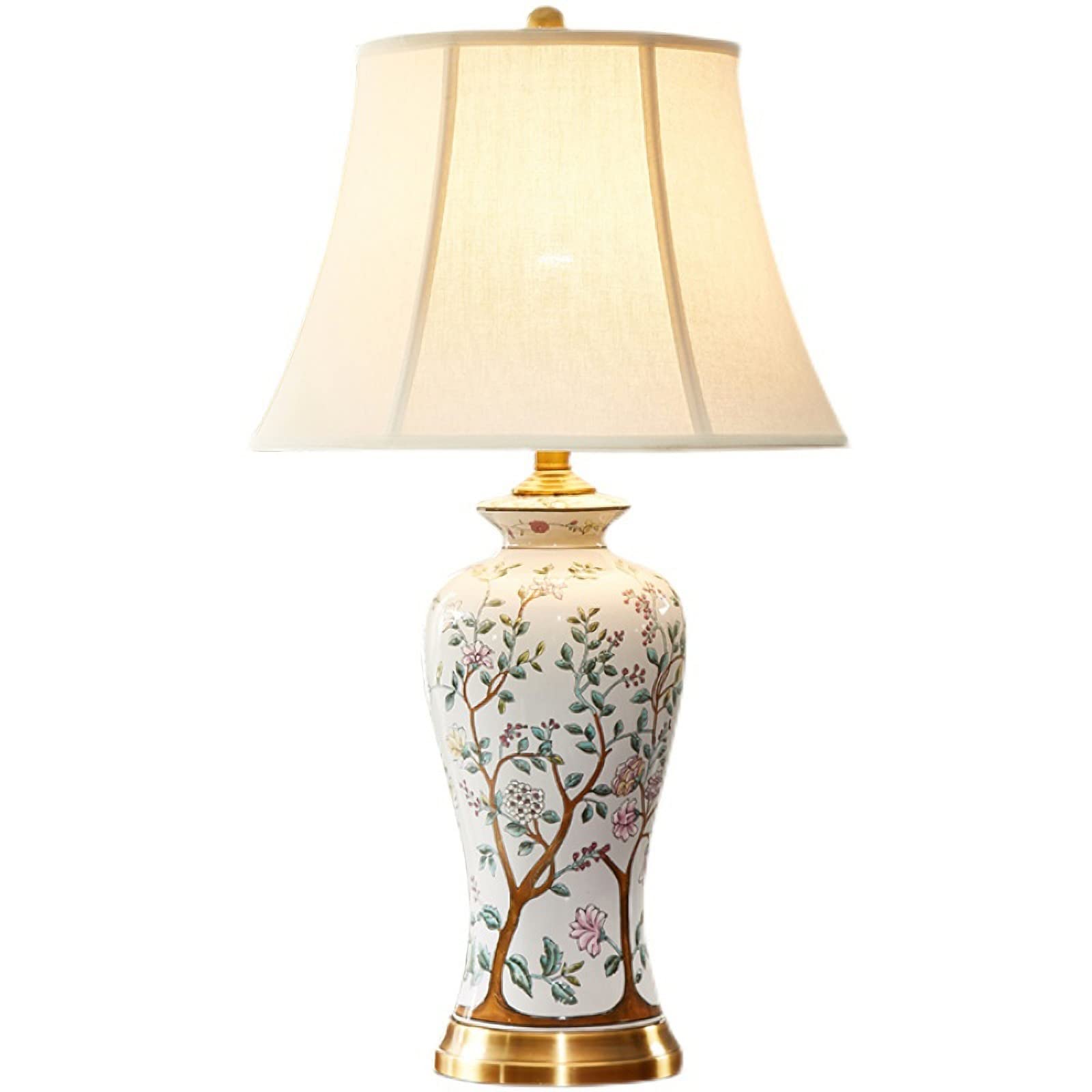 Twig Ceramic Table Lamp - 27.5'' Rustic Vintage White Coastal Bedside Lamp with Fabric Drum Shade for Living Room, Bedroom, Nightstand | Perfect for Farmhouse, Cottage & Coastal Home Decor