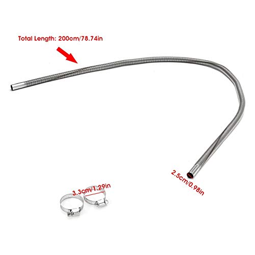 150/200cm Stainless Steel Diesel Heater Exhaust Pipe with 2 Clamps - Compatible with Air Parking Heaters, Fuel Tank Hose Tube - Perfect for RV, Camper, Van & Off-Grid Heating (200cm)