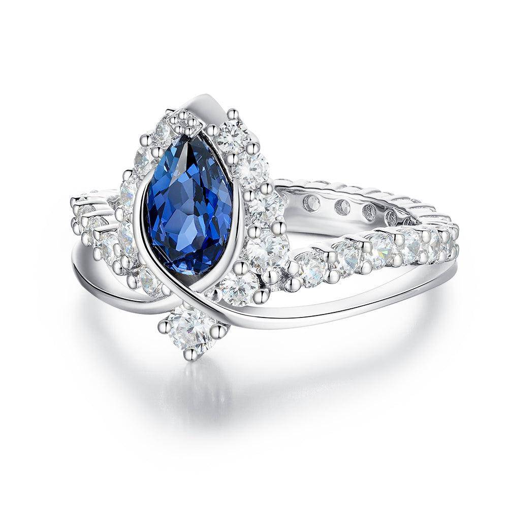 Luxury Pear Shaped Sapphire Ring in Endless Blue - Elegant Crown Design for Women, Perfect for Engagement, Anniversary & Special Occasions