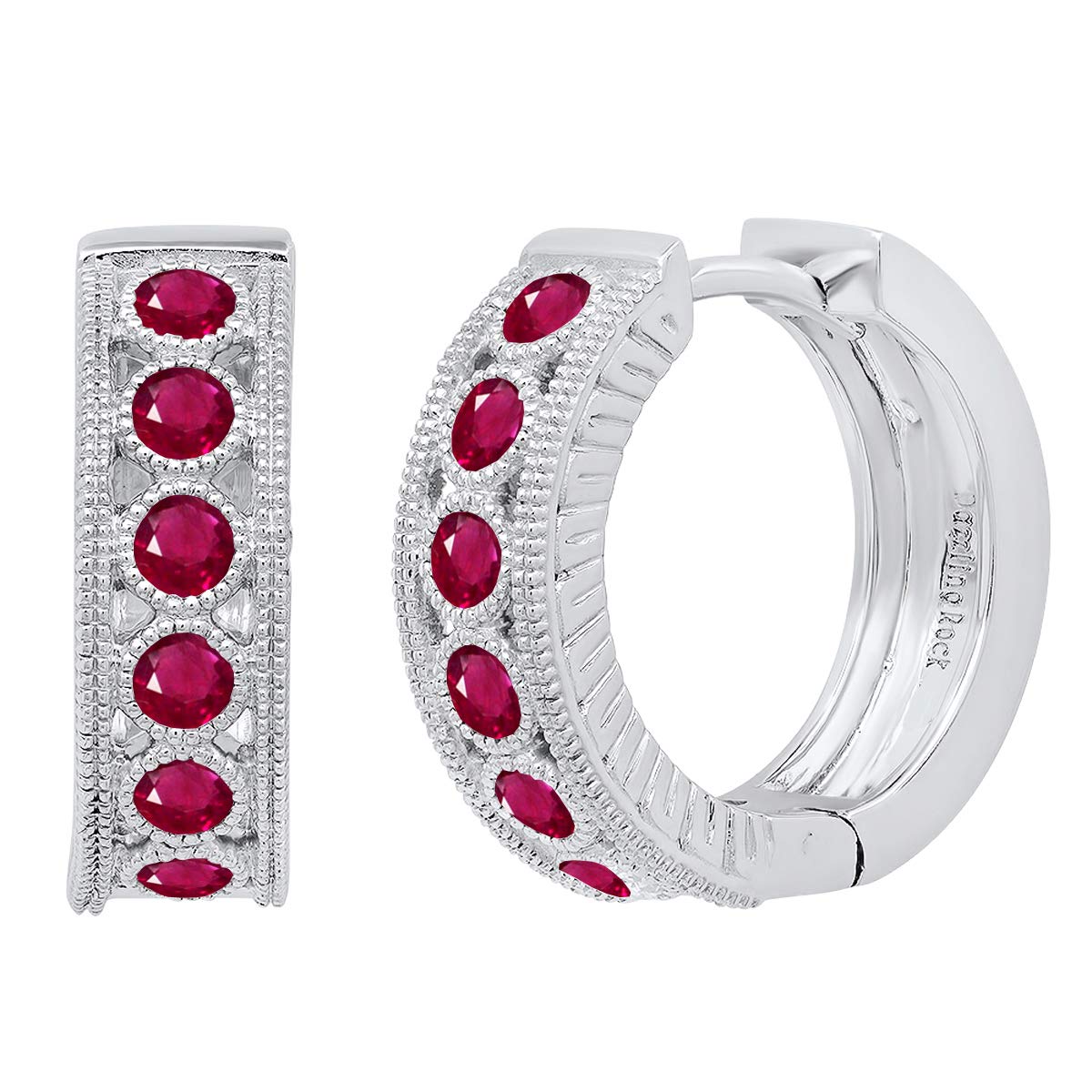 Dazzlingrock Collection Round Lab-Created Gemstone Women's Huggies Hoop Earrings - 14K Solid White Gold - Perfect for Everyday Wear, Office & Special Occasions