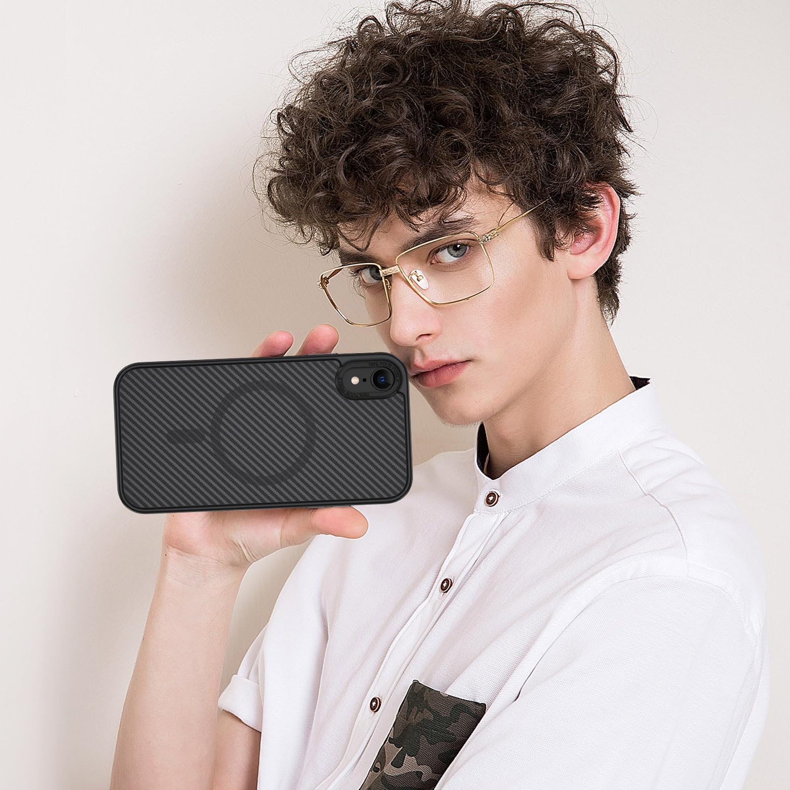 Magnetic iPhone XR Case with MagSafe - Slim Carbon Fiber Shockproof Protective Cover for iPhone XR 6.1