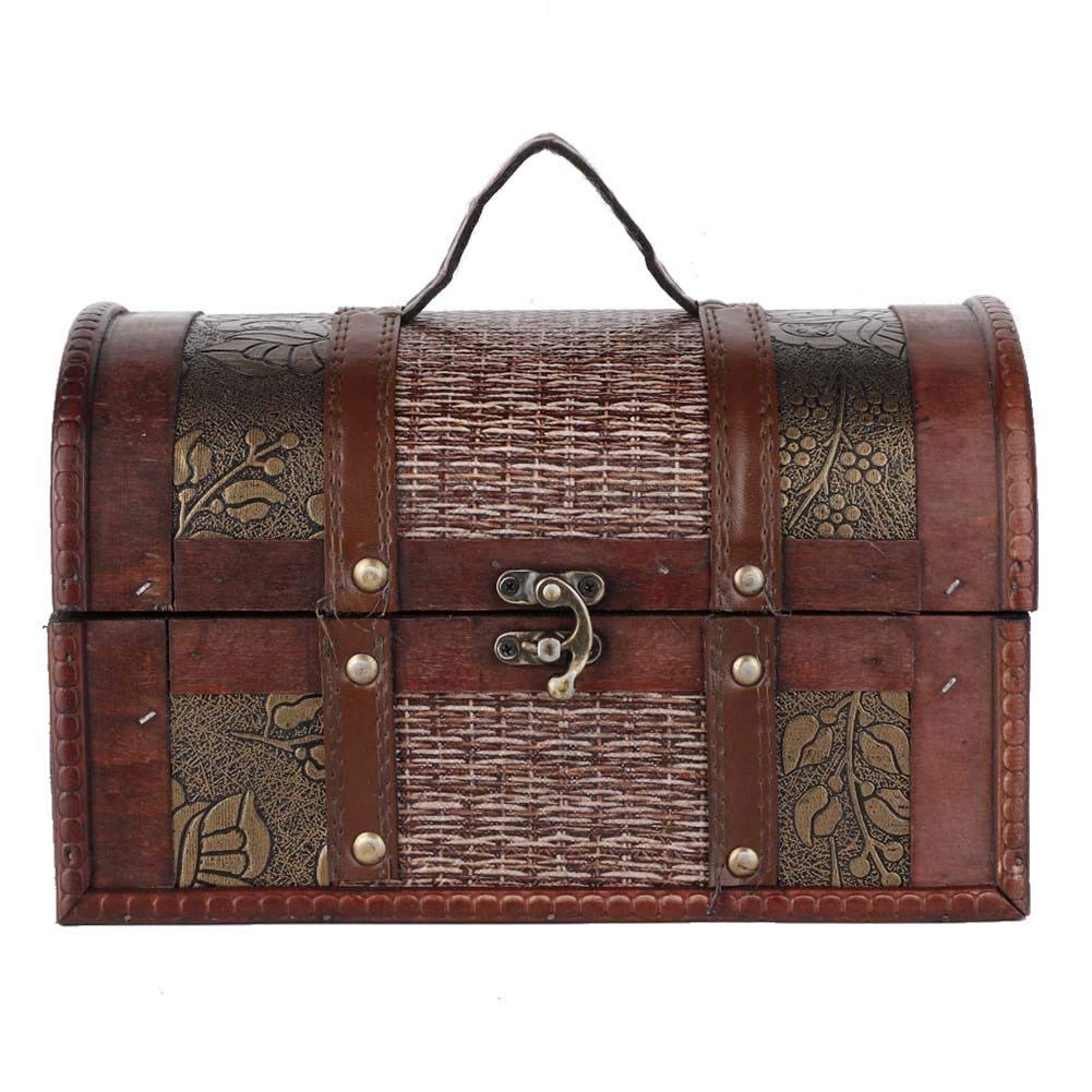 Vintage Wooden Jewelry Box with Rattan Design - Large Capacity Jewelry Organizer for Necklaces, Rings & Accessories - Perfect for Clothing Stores, Studios & Home Decor Storage