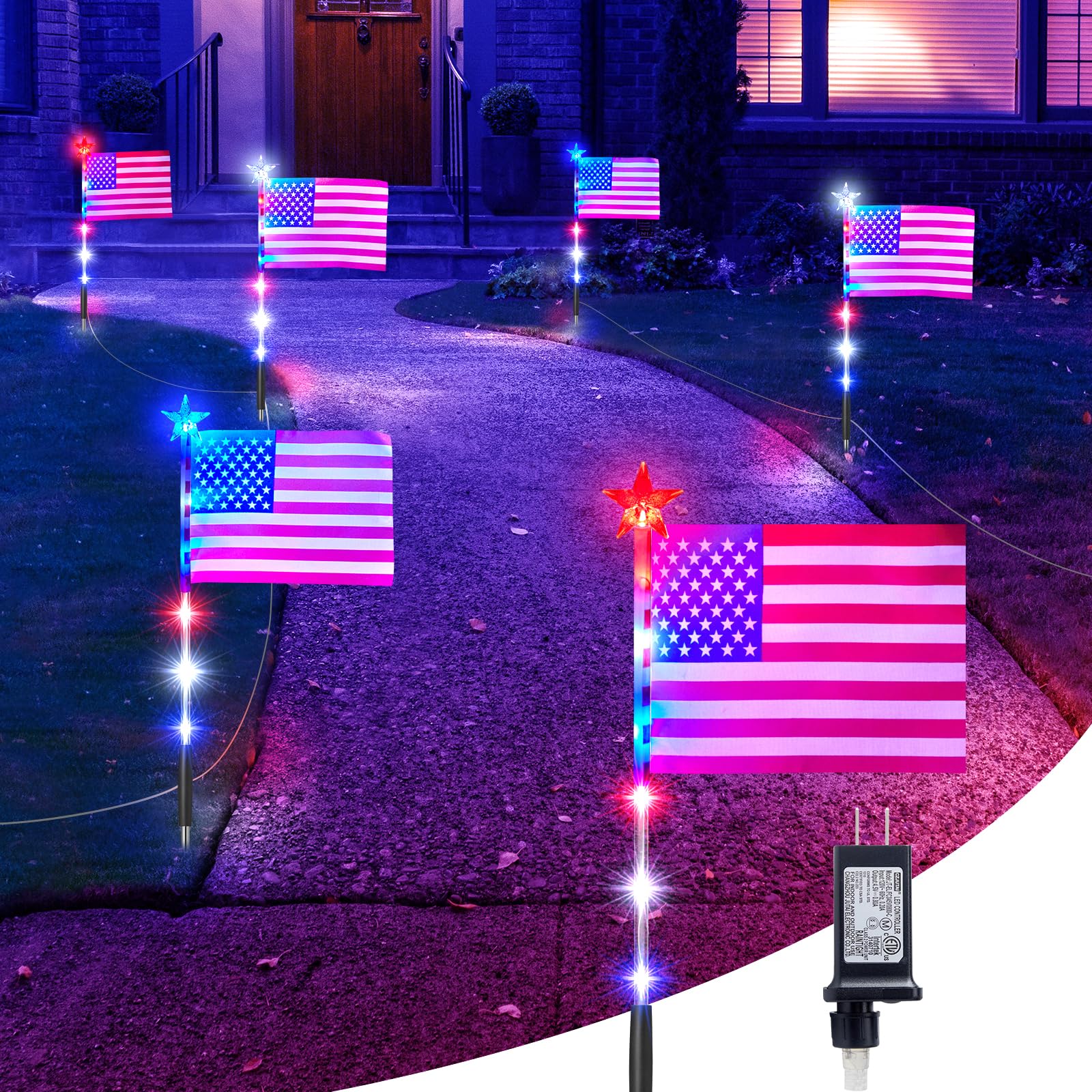 Brightown Patriotic Outdoor Lights - 6 Red White and Blue Flag Pathway Lights for 4th of July, Memorial Day & Independence Day Decorations | Perfect for Garden, Yard, Lawn & Outdoor Patriotic Celebrations