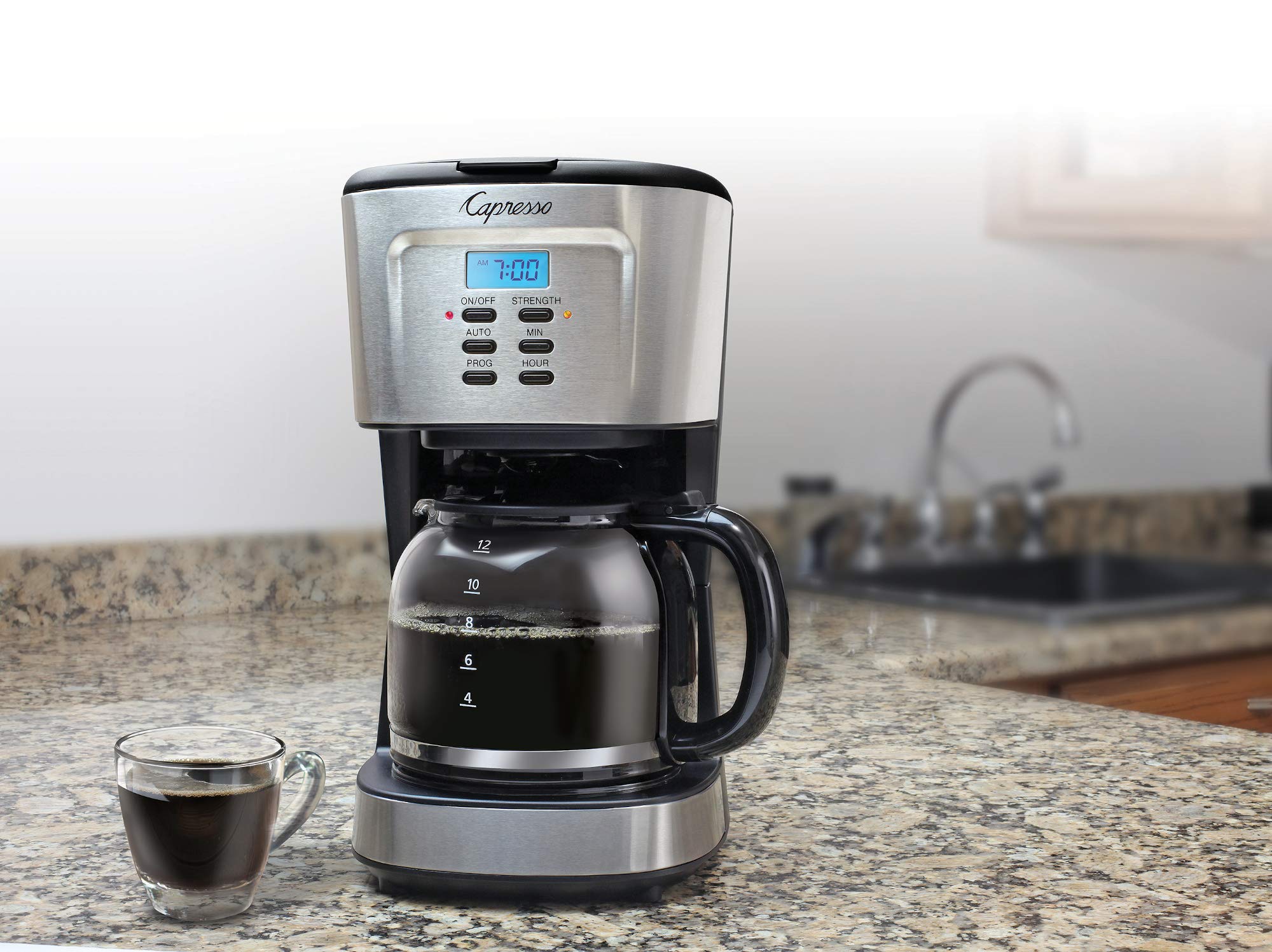 Capresso 12-Cup Coffee Maker with Glass Carafe - Stainless Steel & Black (Model 416.05) | Perfect for Home, Office & Entertaining | Fast Brewing & Easy Clean Coffee Machine