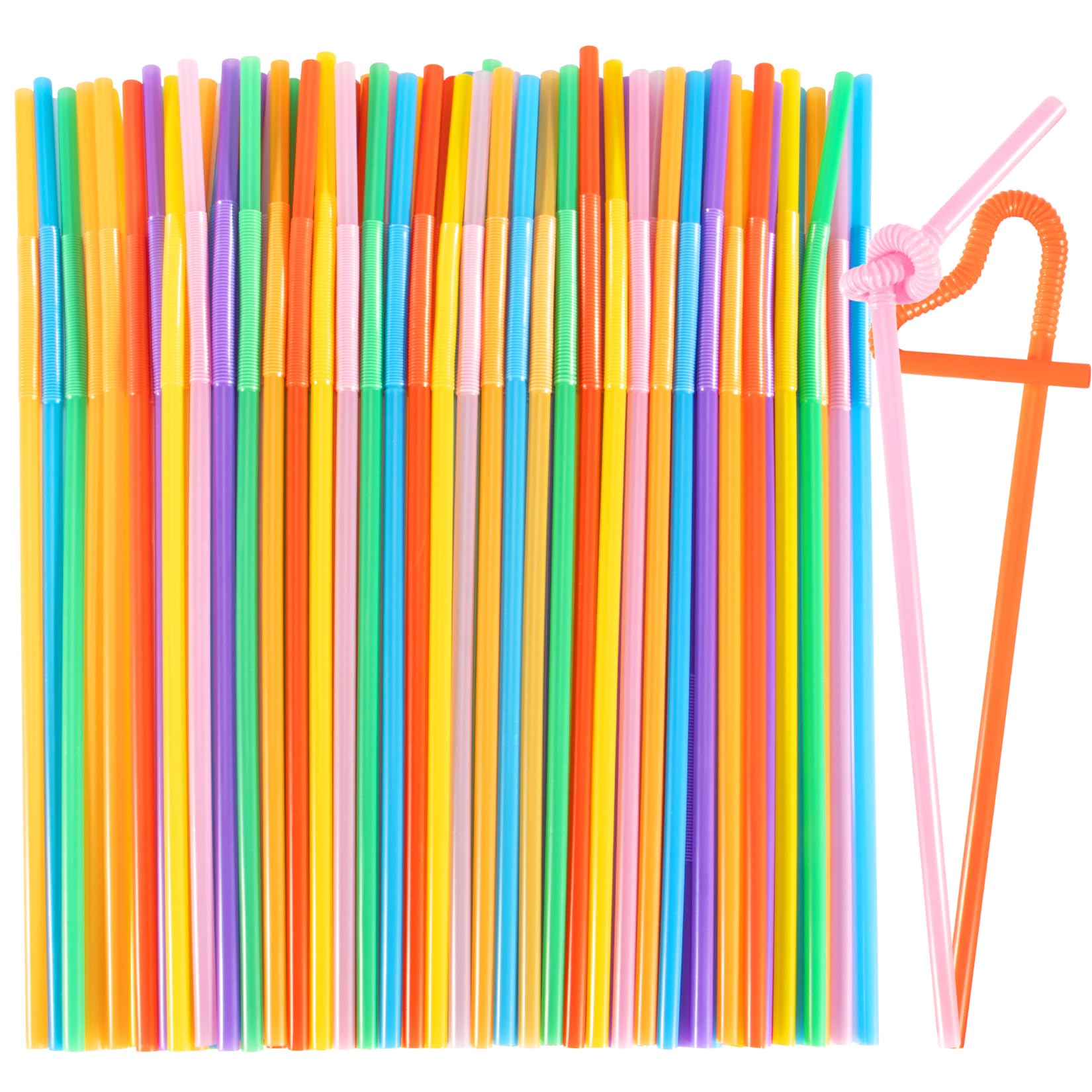 MAQIHAN 100PCS Disposable Plastic Drinking Straws - Flexible Bendable Colorful Straws for Juice, Smoothies, Cocktails & Party Drinks | Perfect for Home, Restaurants, Cafes & Outdoor Events