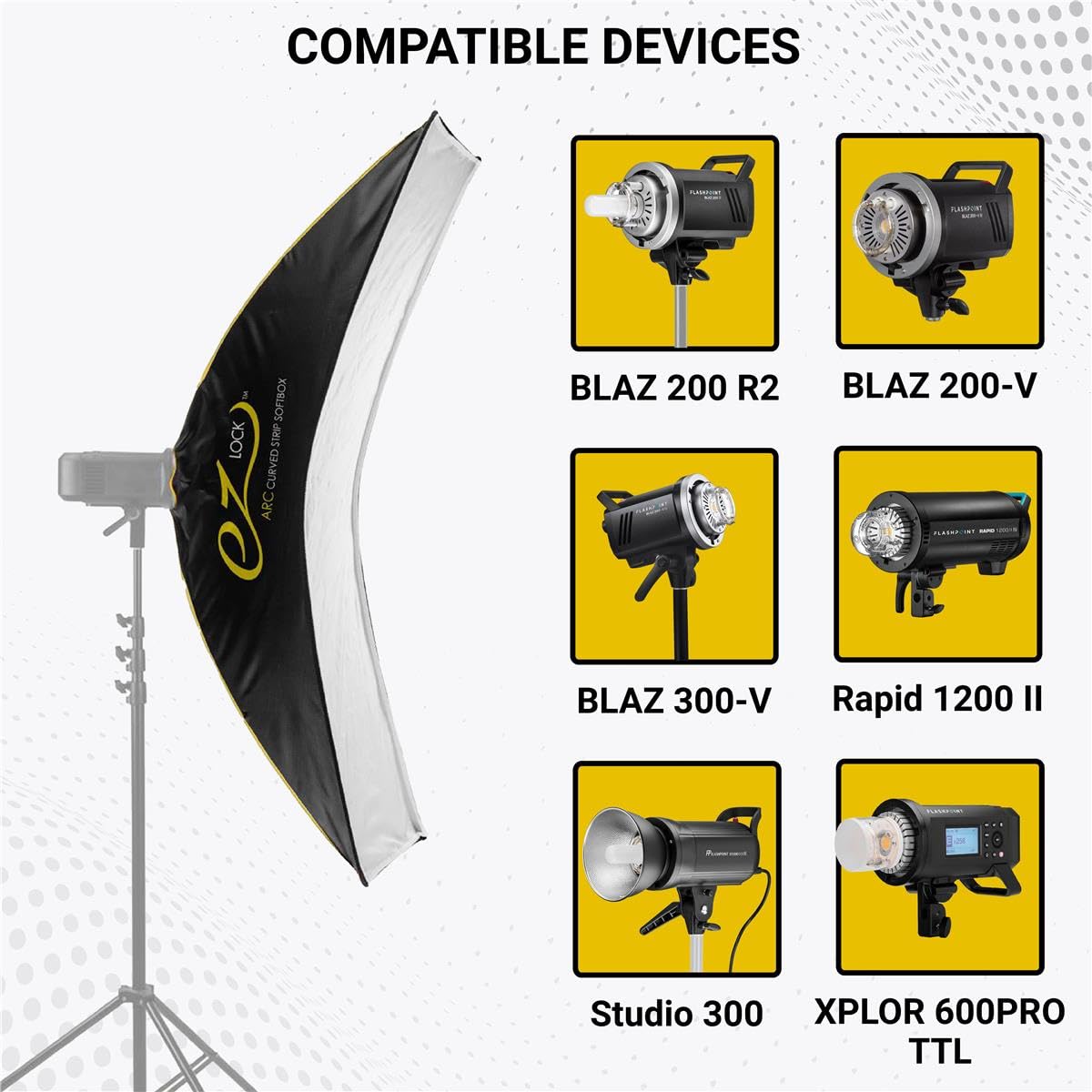 Glow EZ Lock 16x60 ARC Curved Strip Light Softbox with Bowens Mount - Professional Photography Lighting for Strobes & Monolights - Convertible to Curved Reflector with White Diffuser - Perfect for Studio, Portrait, and Product Photography