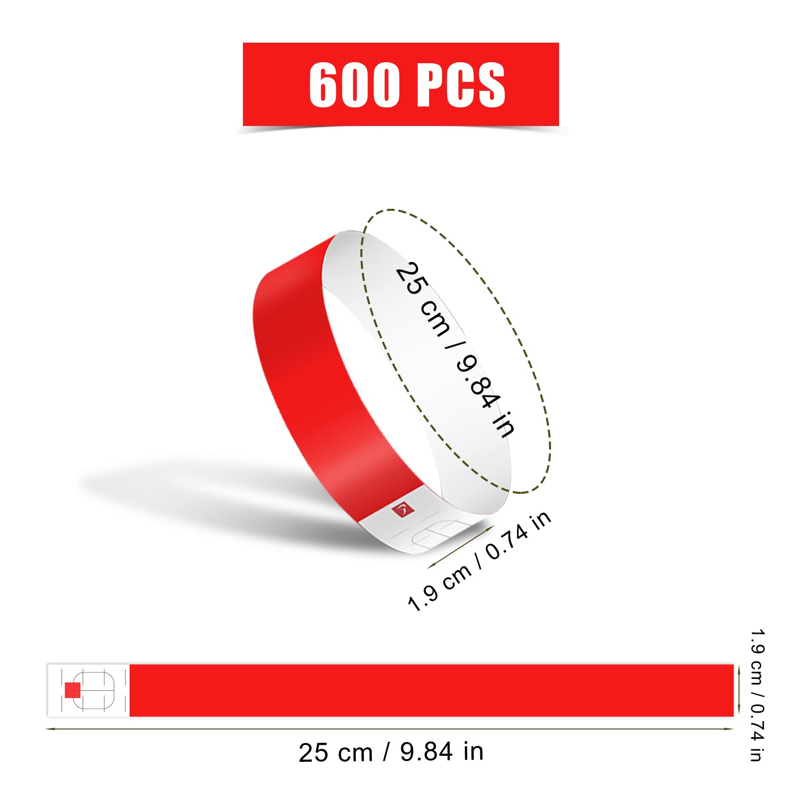600pcs Red Neon Wristbands - Waterproof Paper Event Bracelets for Parties, Fairs & Festivals | Bulk Wrist Party Bands & Armbands | Perfect for Concerts, Nightclubs, Fundraisers & VIP Events