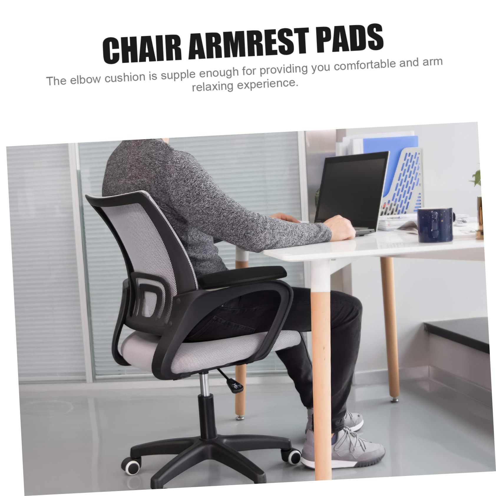 KALLORY 4-Piece Black Polyurethane Office Chair Armrest Pads - Ergonomic Cushion Covers for Desk, Gaming & Computer Chairs - Comfortable Support for Long Work Hours & Gaming Sessions